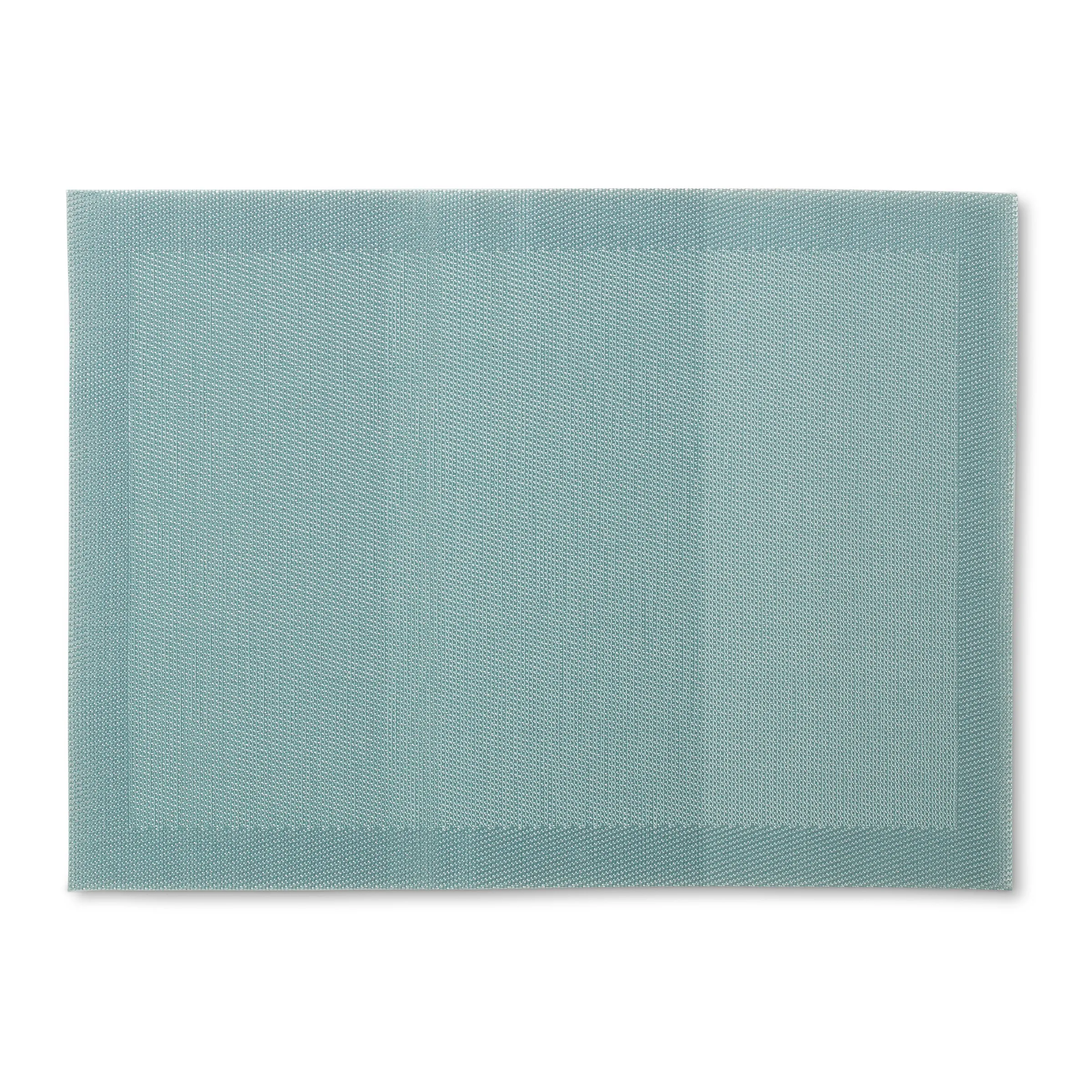 Tischset Blaugrün strukturiert modern elegant Hellblau-grüne Tischset aus strukturiertem Stoff mit geometrischem Muster und weichem Schatten auf weißem Hintergrund
