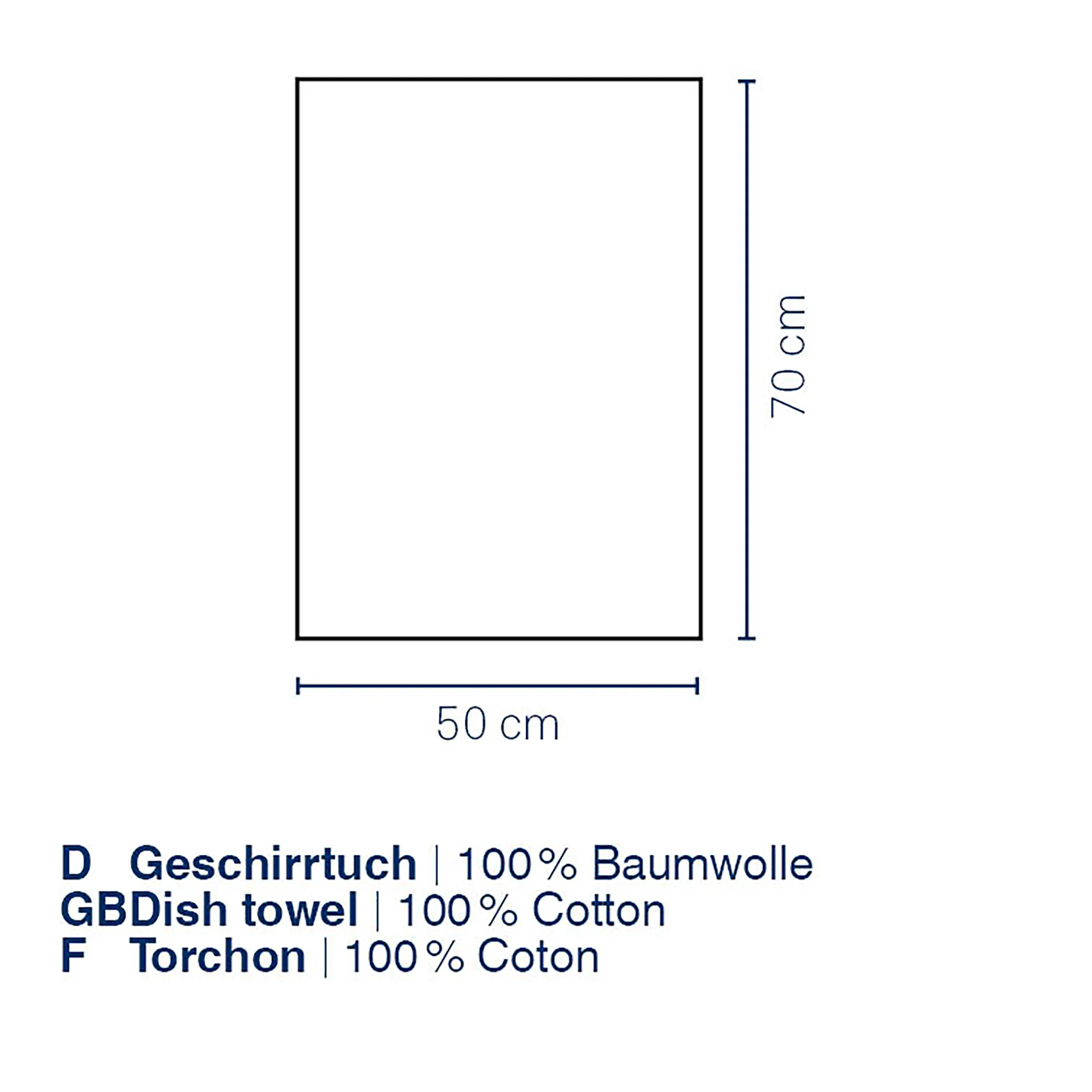Geschirrtuch 70x50 cm, 100% Baumwolle, rechteckiges Format mit Maßangaben