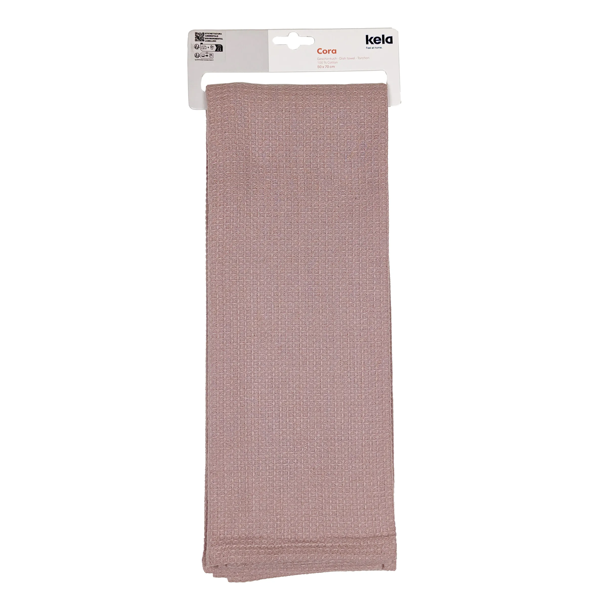 Kela Cora Handtuch rosa 50x70 cm Rosa Kela Cora Handtuch in Flachweboptik, 50x70 cm, auf weißem Hintergrund mit Produktverpackung