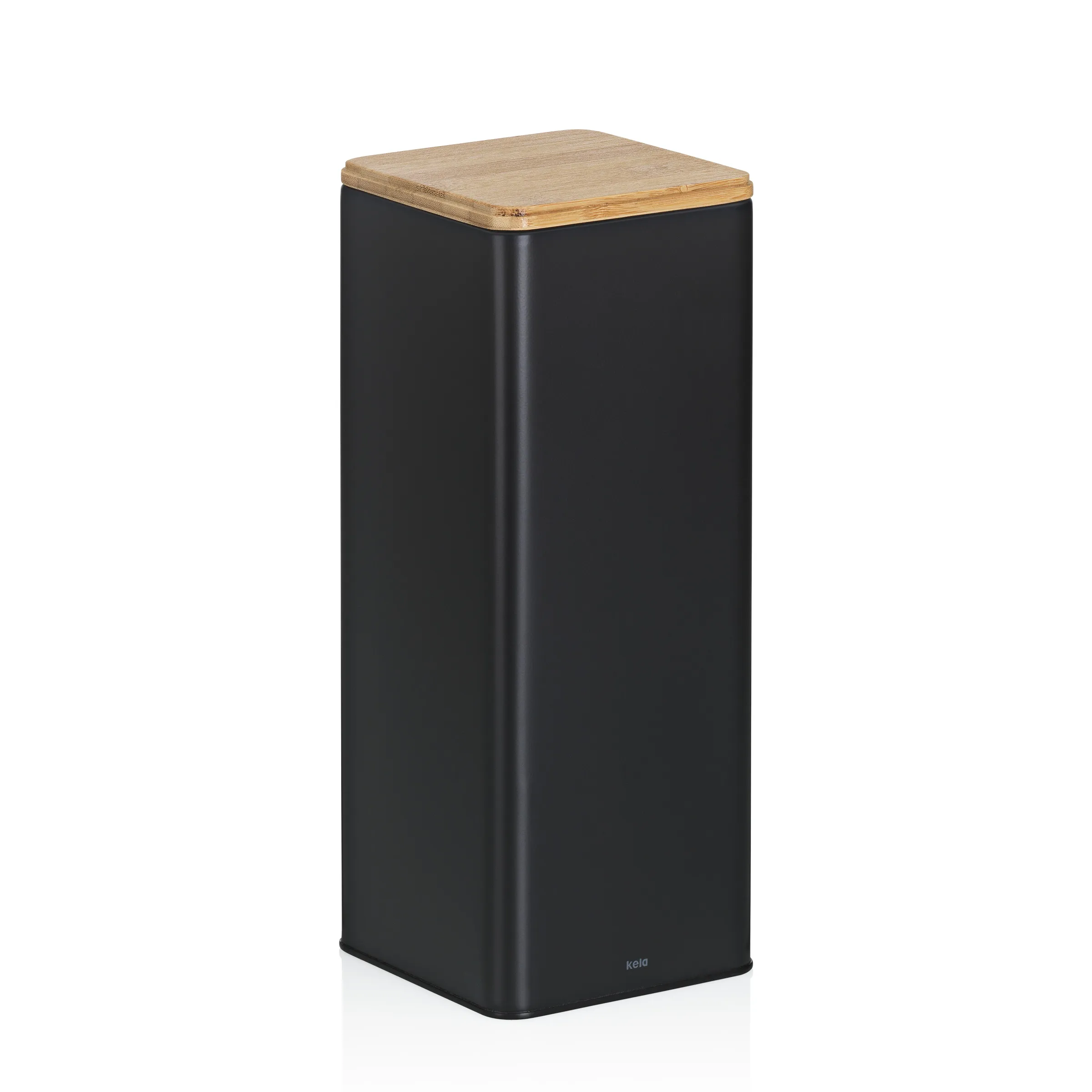Schwarzer Aufbewahrungsbehälter mit Holzdeckel - Kela Schwarzer Behälter mit Holzdeckel, modernes Design, ideal für Küchenlagerung und Aufbewahrung