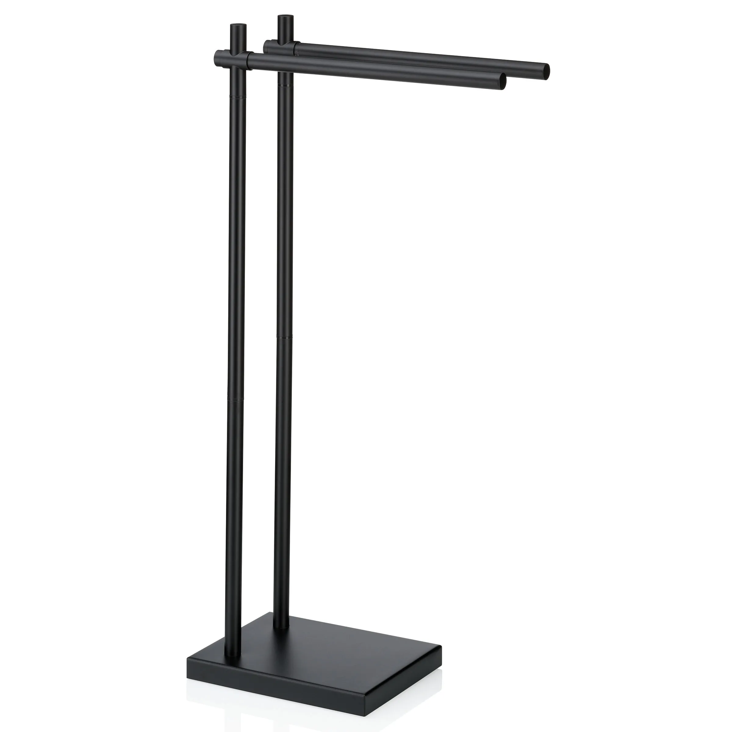 Schmuckständer Schmiedeeisen Organizer schwarz Schwarzer schmiedeeiserner Schmuckständer mit rechteckiger Basis und zwei vertikalen Stangen mit horizontaler Stange oben.