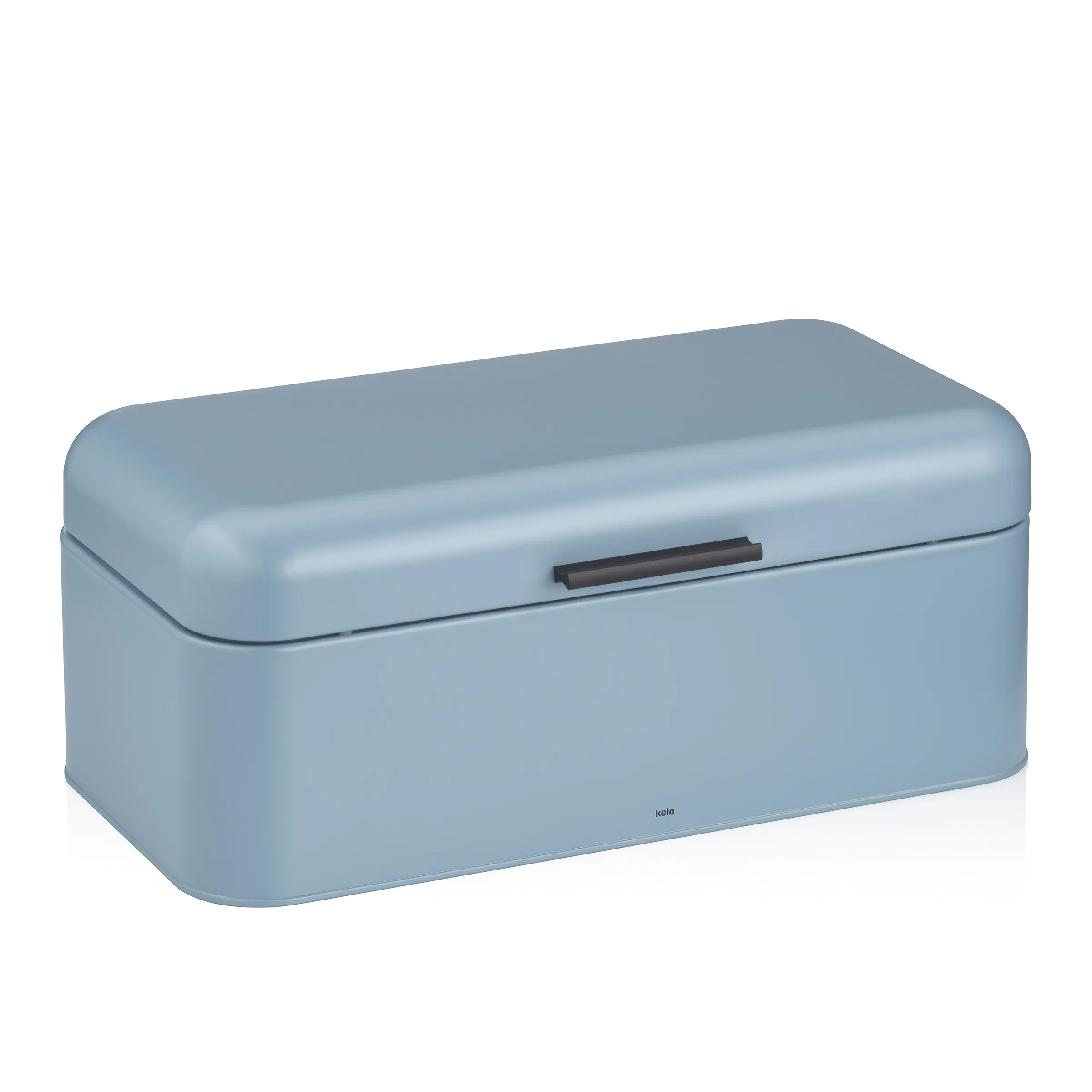 Brotkasten Metall blau - Kela Brotbox mit Deckel Blauer Brotkasten aus Metall mit abgerundeten Kanten und grauem Griff, geschlossen, Marke Kela