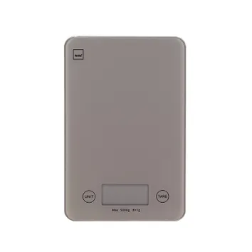 Digitale Küchenwaage in Grau mit Display, UNIT- und TARE-Tasten, maximale Kapazität 5000g