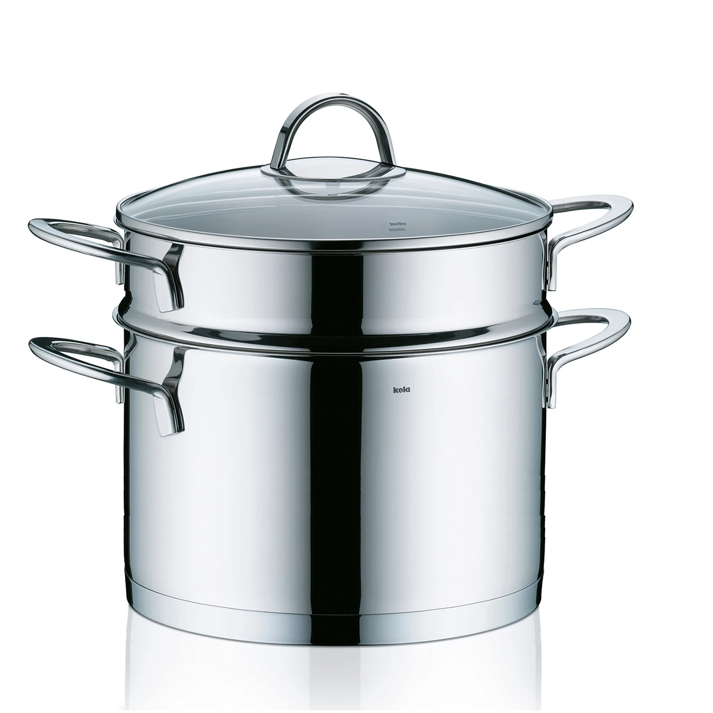 Edelstahl Dampfkocher Dampfgarer kaufen Edelstahl-Dampfkocher mit zwei stapelbaren Behältern, Glasdeckel und ergonomischen Griffen