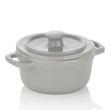 Weiße Suppenschüssel mit Deckel und zwei Griffen, glänzende Keramik, modernes Design