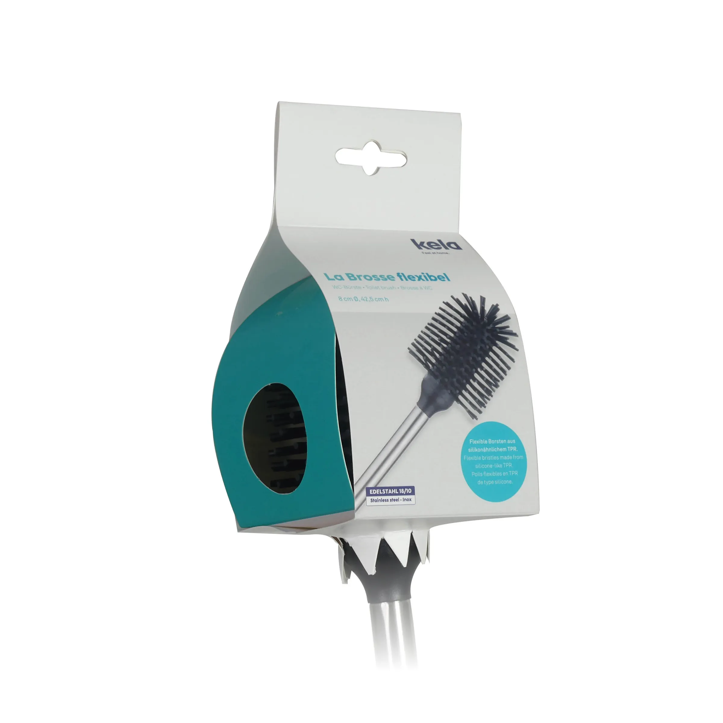 Kela flexible Spülbürste mit TPR-Borsten - Edelstahl Reinigungsbürste Kela flexible Spülbürste in türkis mit TPR-Borsten in Verpackung, Edelstahl 18/10