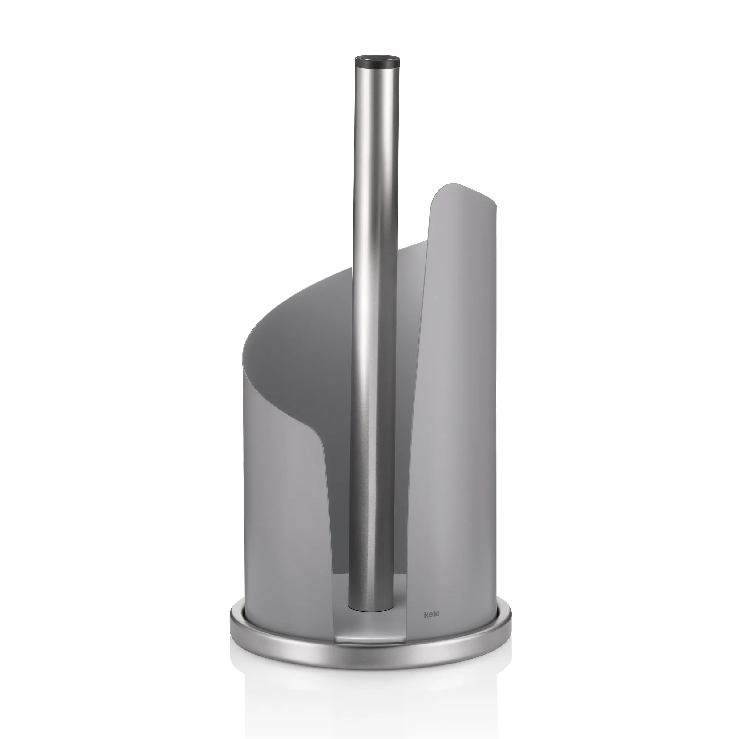 Küchenrollenhalter Edelstahl Organizer Kela Küchenrollenhalter aus Edelstahl und grauem Kunststoff mit zentraler Metallstange und Ablagefach