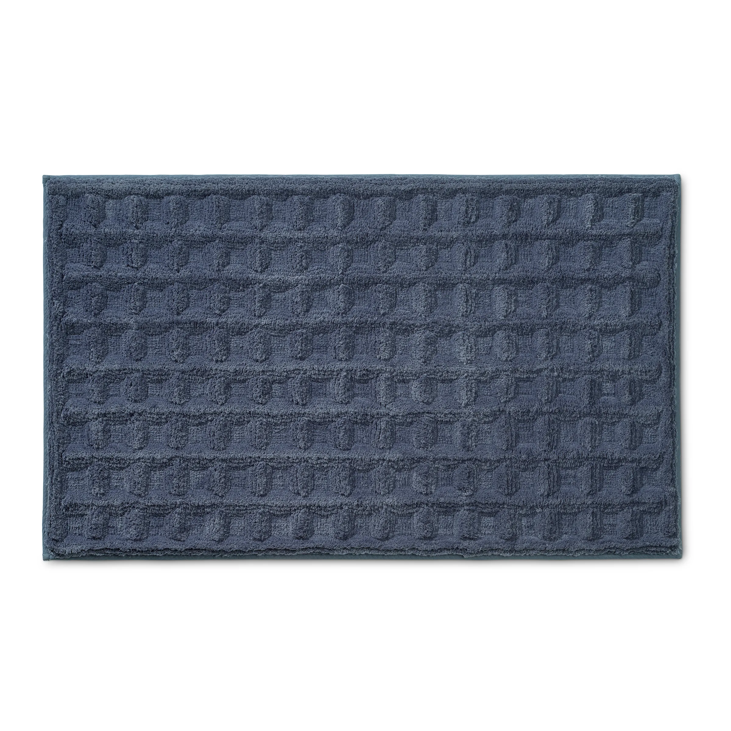 Waffelmuster Fußmatte dunkelblau Baumwolle Dunkelblaue rechteckige Fußmatte mit erhabenem Waffelmuster aus Baumwolle