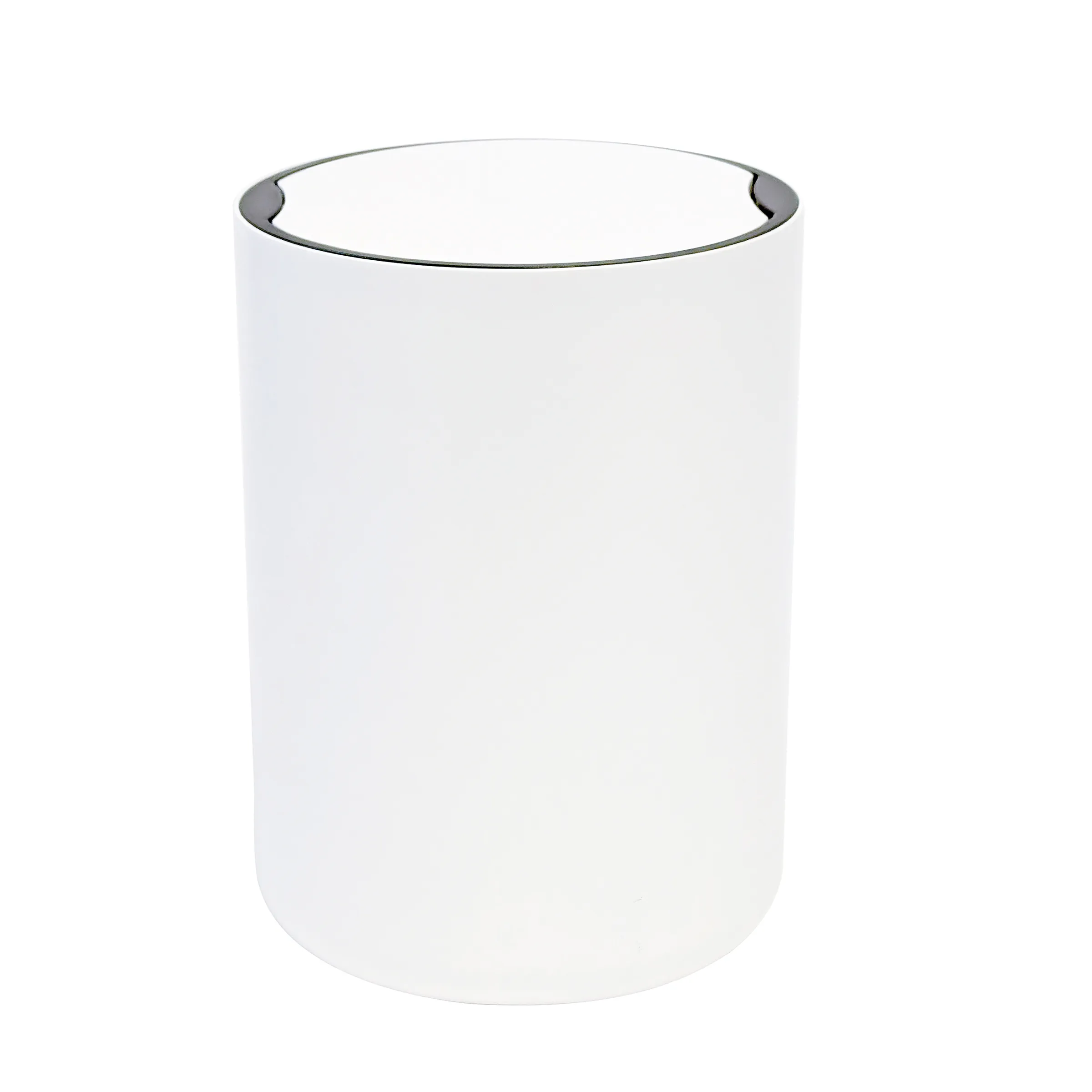 Weißer Papierkorb Metall Mülleimer - Rund mit Chrom-Rand Weißer runder Papierkorb aus Metall mit Chrom-Rand, minimalistisches Design für Büro oder Bad