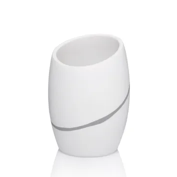 Moderner weißer Toiletteneimer mit grauem Spiralband-Design und offenem Deckel