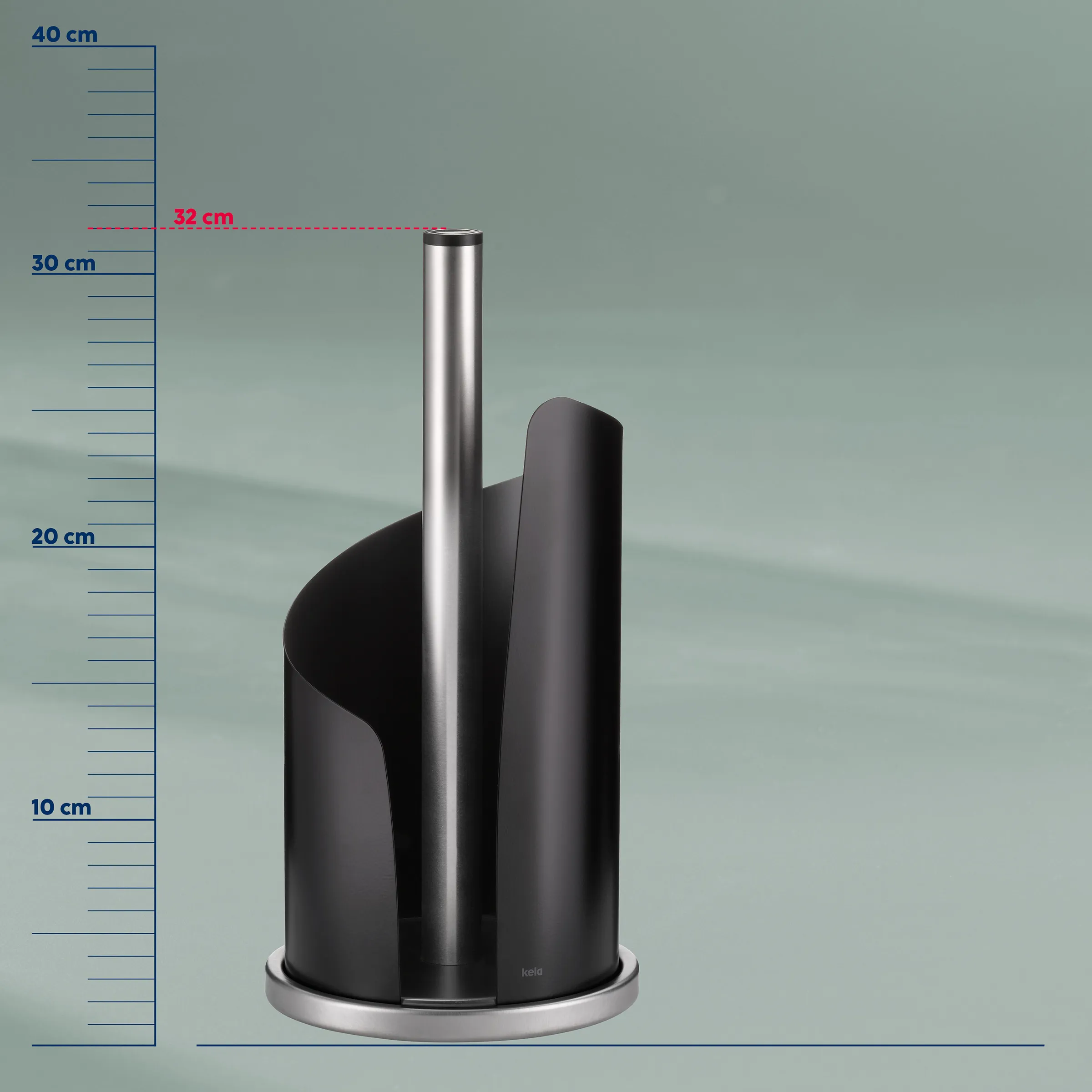 Küchenrollenhalter mit Messerblock schwarz - 3-in-1 Küchenhelfer Edelstahl Schwarzer Küchenrollenhalter mit Messerblock und Papierrollenhalter aus Edelstahl, Höhe 32 cm