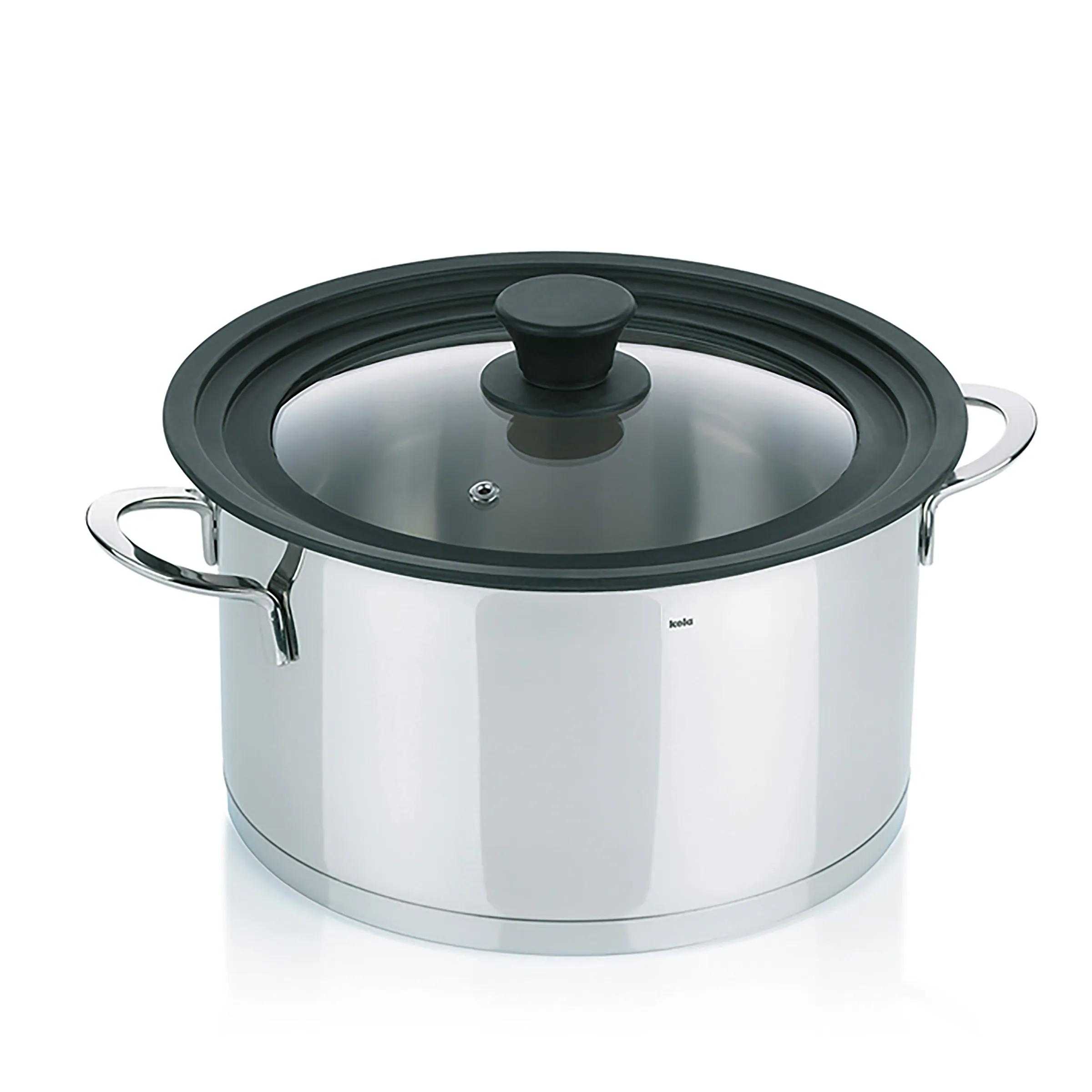 Edelstahl Kochtopf mit Deckel - Hochwertiger Küchentopf Großer Edelstahl-Kochtopf mit schwarzem Glasdeckel und Griffen, ideal zum Kochen und Braten von Speisen.