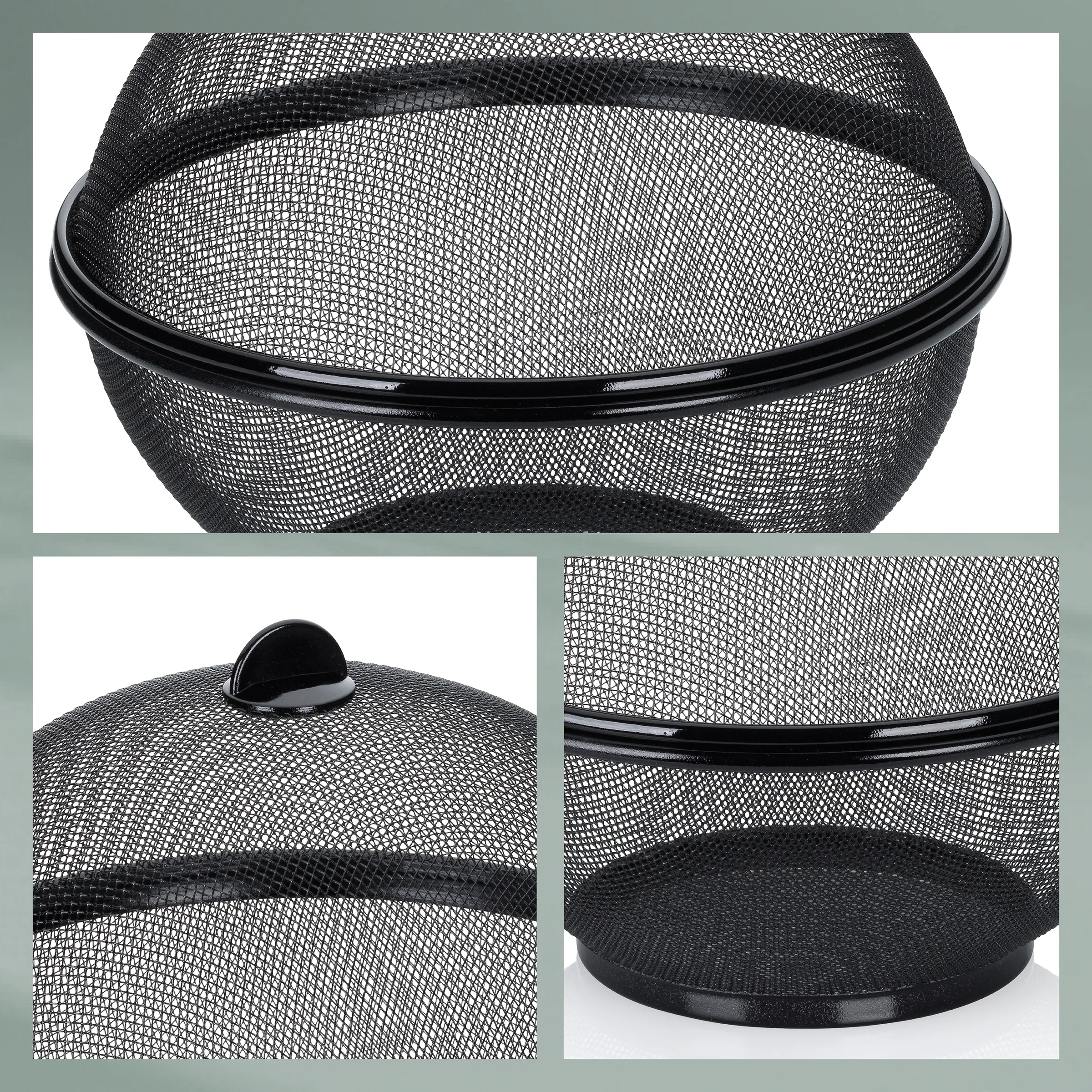 Netzkorb Aufbewahrungkorb Metall schwarz Schwarzer Metall-Aufbewahrungskorb mit Netzgitter-Design und Tragegriff in mehreren Ansichten