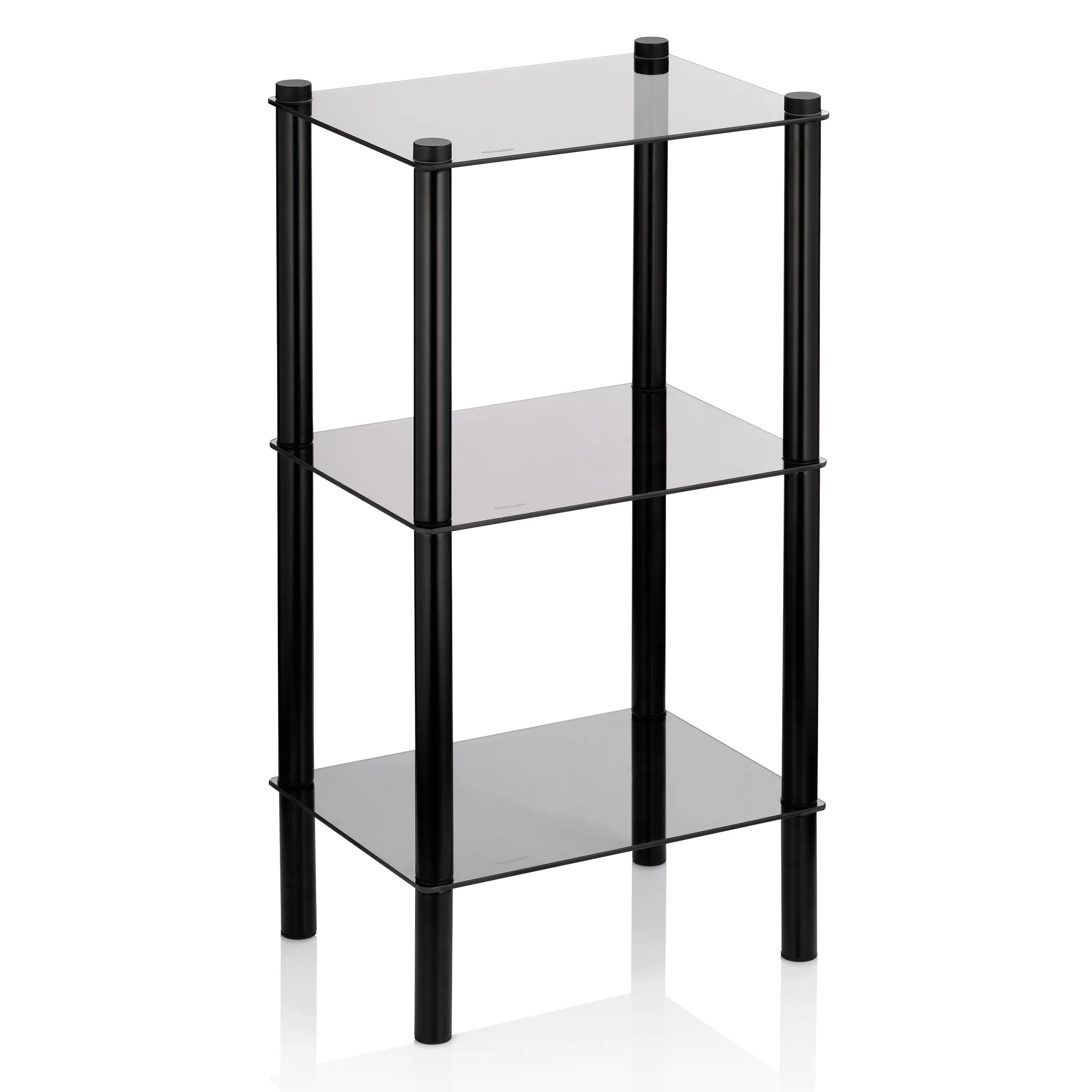Glasregal mit Metallrahmen - modernes 3-teiliges Standregal Modernes Regal mit drei Glasböden und schwarzem Metallrahmen, minimalistisches Design für Wohnzimmer und Büro