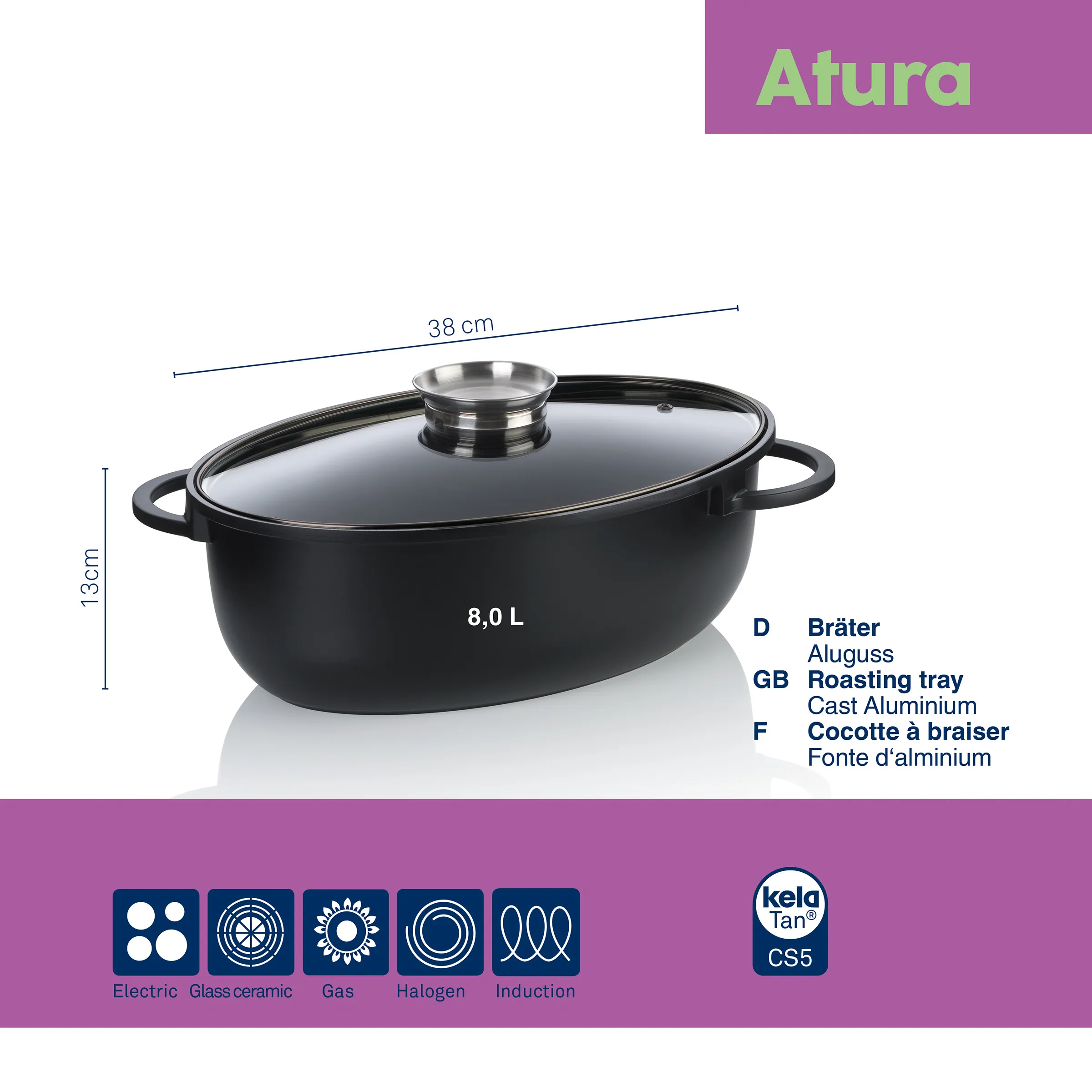 Ovaler Bräter Atura 8L