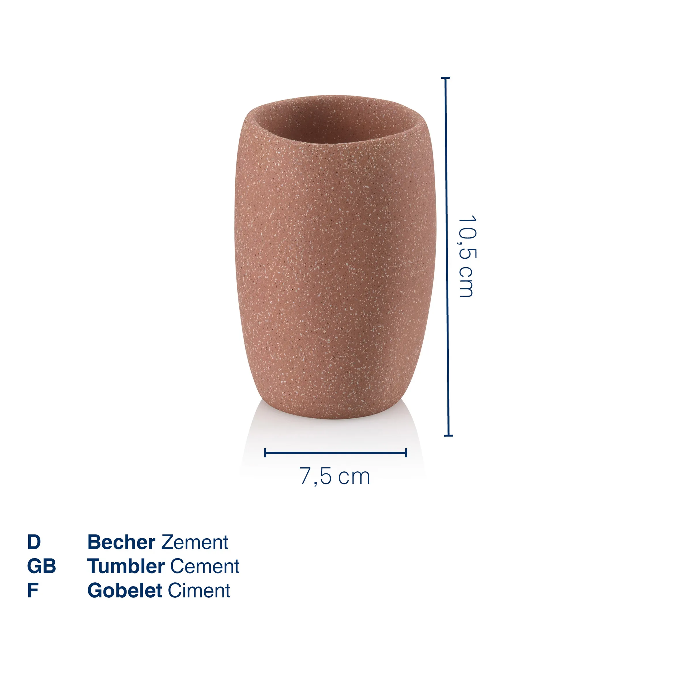 Becher Zement Rostrot - Badezimmer Zahnputzbecher 10,5 cm Becher aus Zement in Rostrot mit gesprenkelter Oberfläche, 10,5 cm hoch und 7,5 cm breit