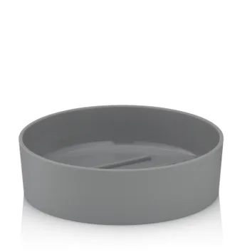 Graue runde Keramikschüssel mit Deckel und Servierlöffel, modernes Tableware-Design