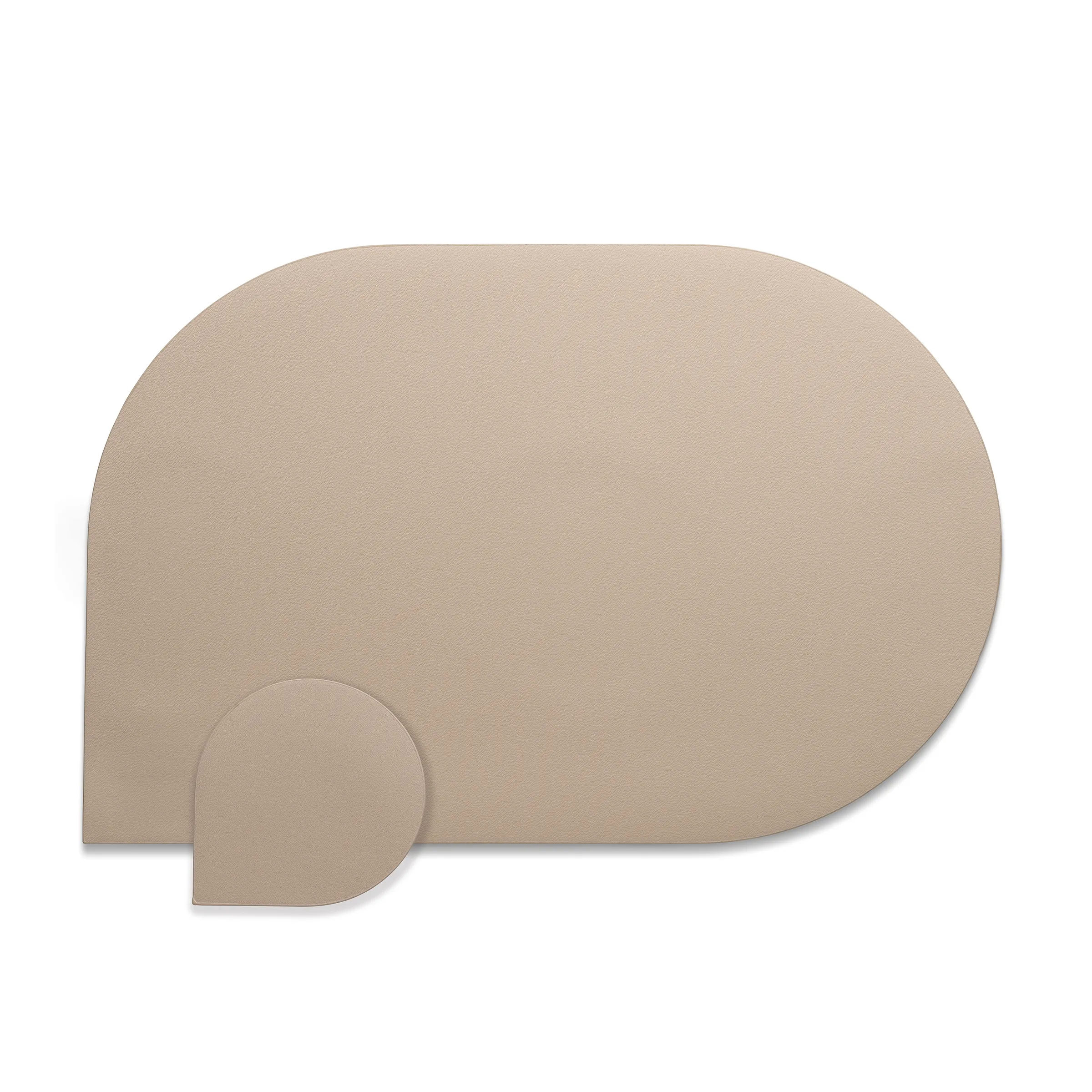Ovales Tischset Beige mit Untersetzer - Kunstleder Platzset Beige ovale Tischset aus Kunstleder mit rundem Glasuntersetzer, moderne Tischdekoration