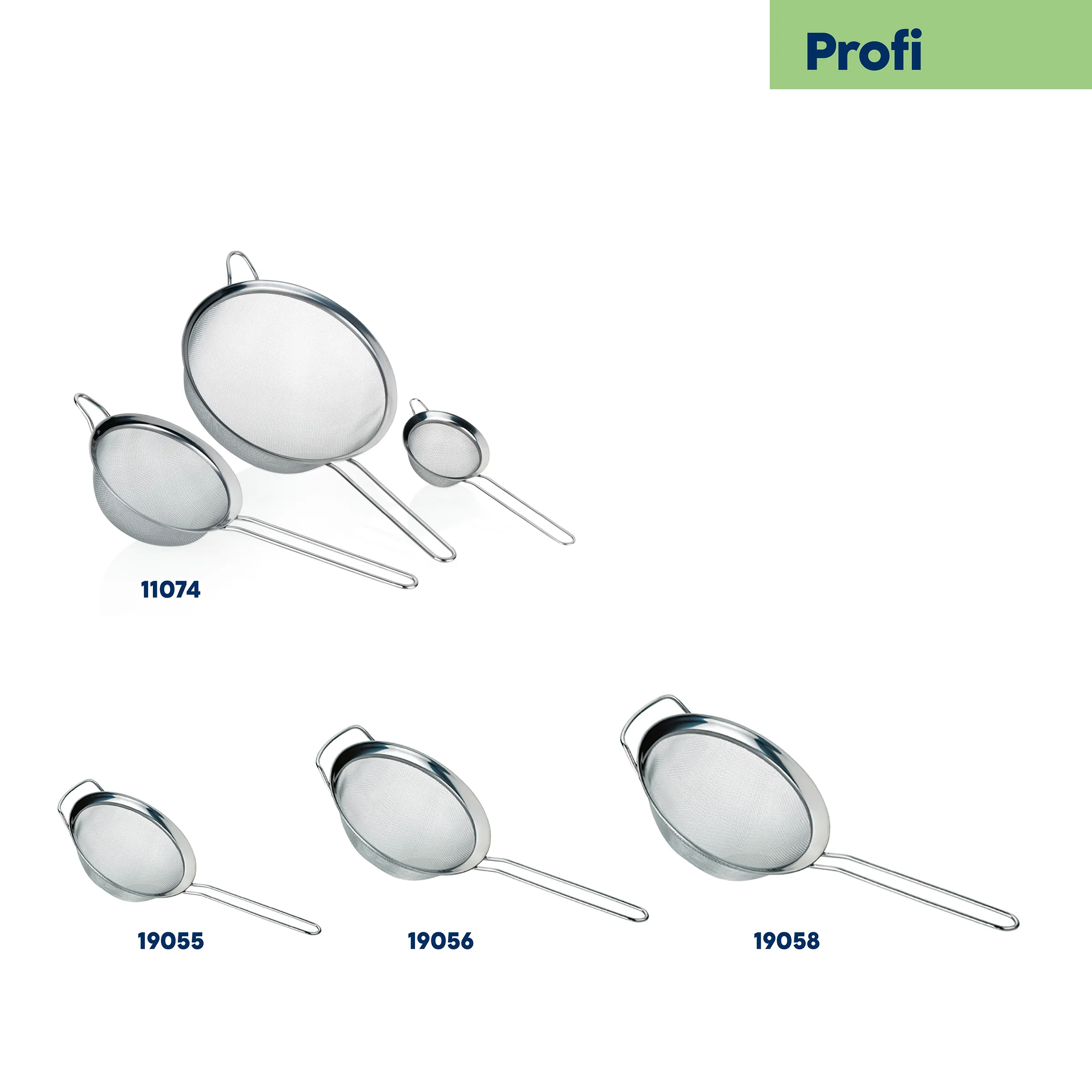 Profi Küchensiebe Set - Edelstahl Passiersiebe in verschiedenen Größen Profi Küchensiebe Set in verschiedenen Größen mit Edelstahlrahmen und feinem Netz, Modelle 11074, 19055-19058
