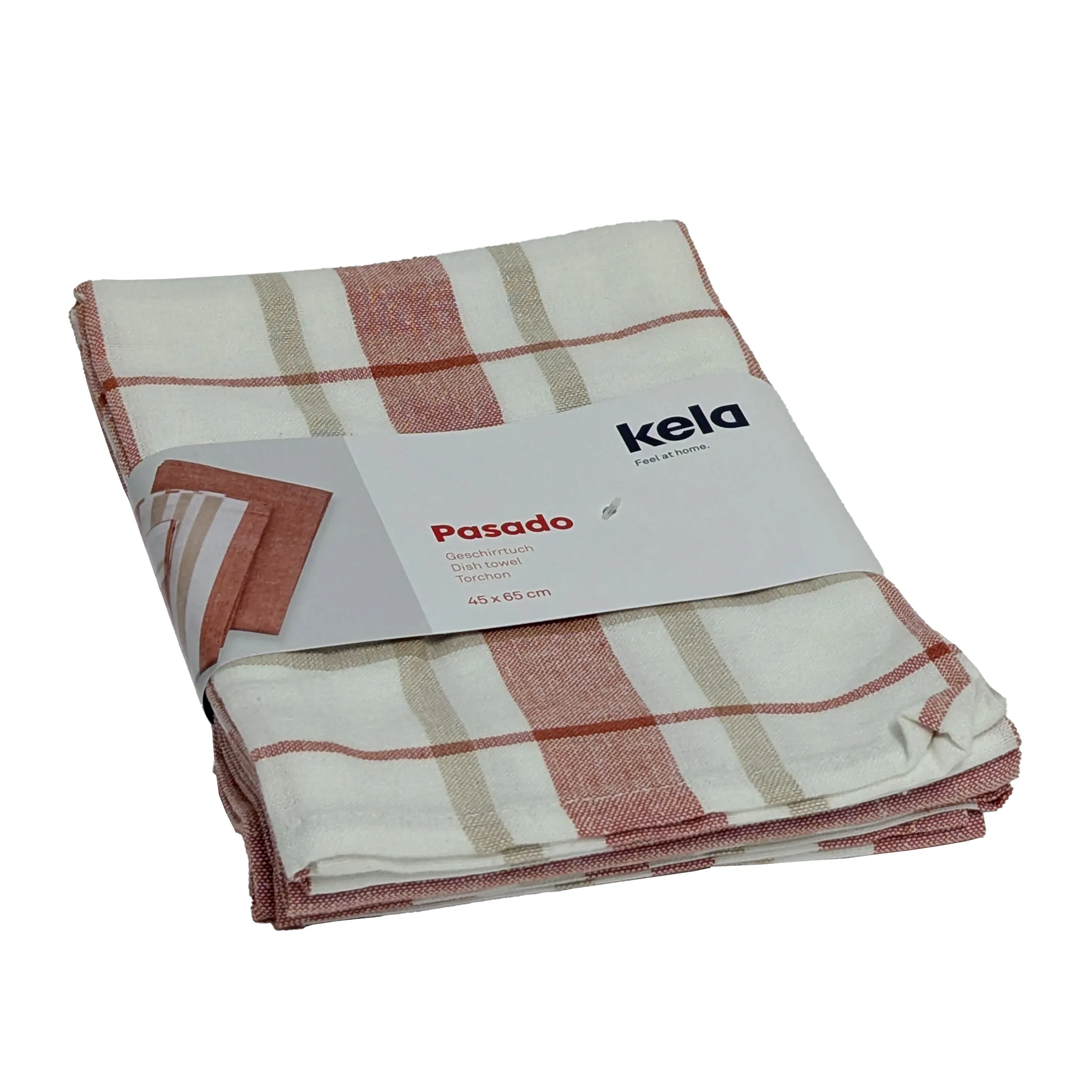 Kela Pasado Geschirrtuch Karo 45x65 cm Kela Pasado Geschirrtuch in Beige mit rotem und beigem Karo-Muster, zusammengefaltete Küchentücher im Set, 45x65 cm
