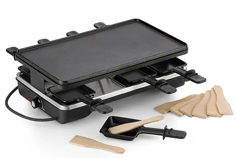 Raclette-Grill mit Grillplatte, abnehmbaren Spachteln und Holzspaten für Käse und Zutaten