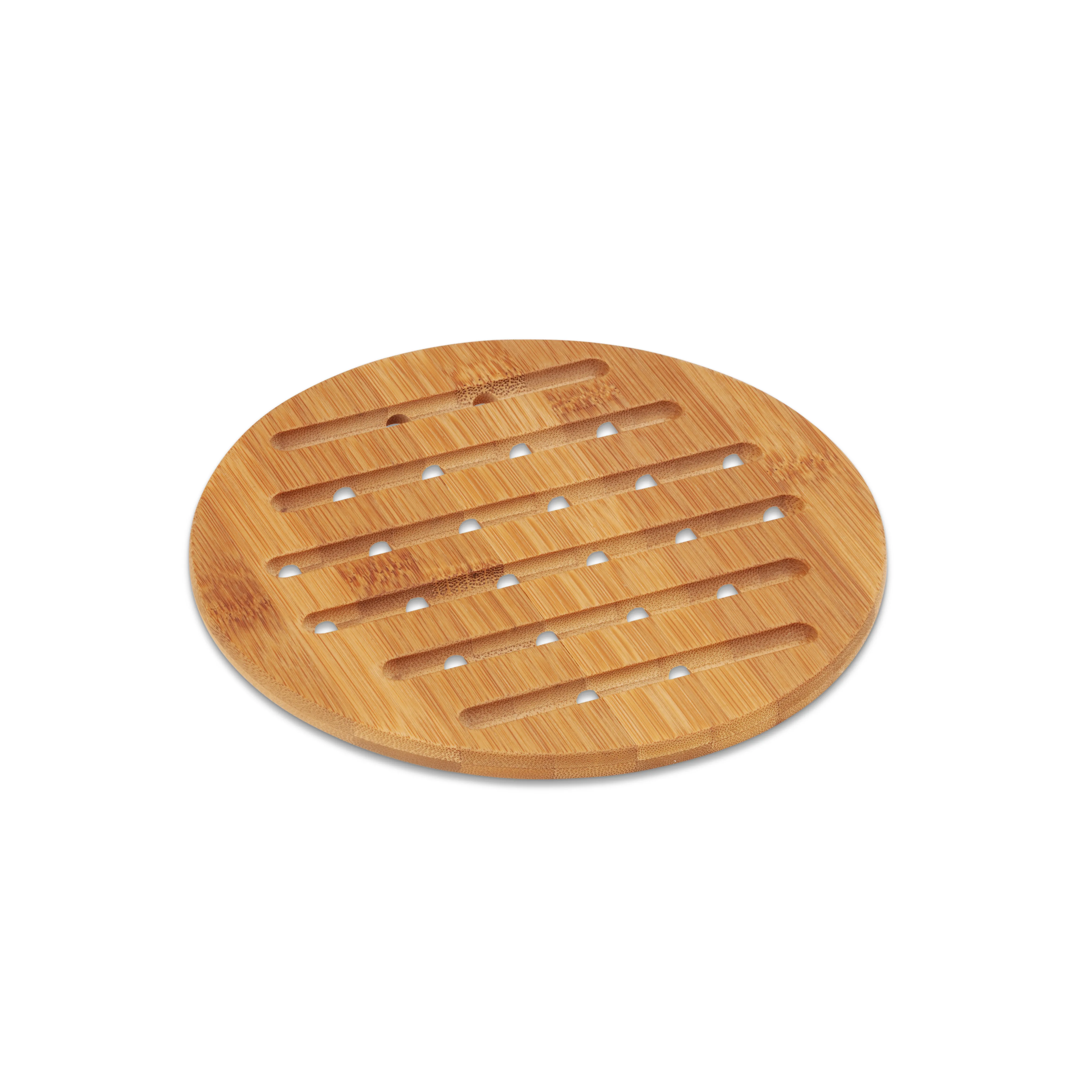 Bamboo Untersetzer rund - Topfuntersetzer Holz Runde Bamboo-Untersetzer mit parallelen Rillen und Lüftungslöchern zur Wärmeisolierung