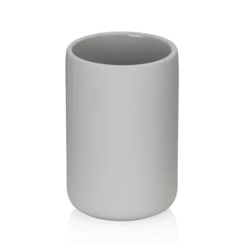 Grauer Keramik-Zahnputzbecher mit glatter Oberfläche und rundem Design, ideal für Badezimmer
