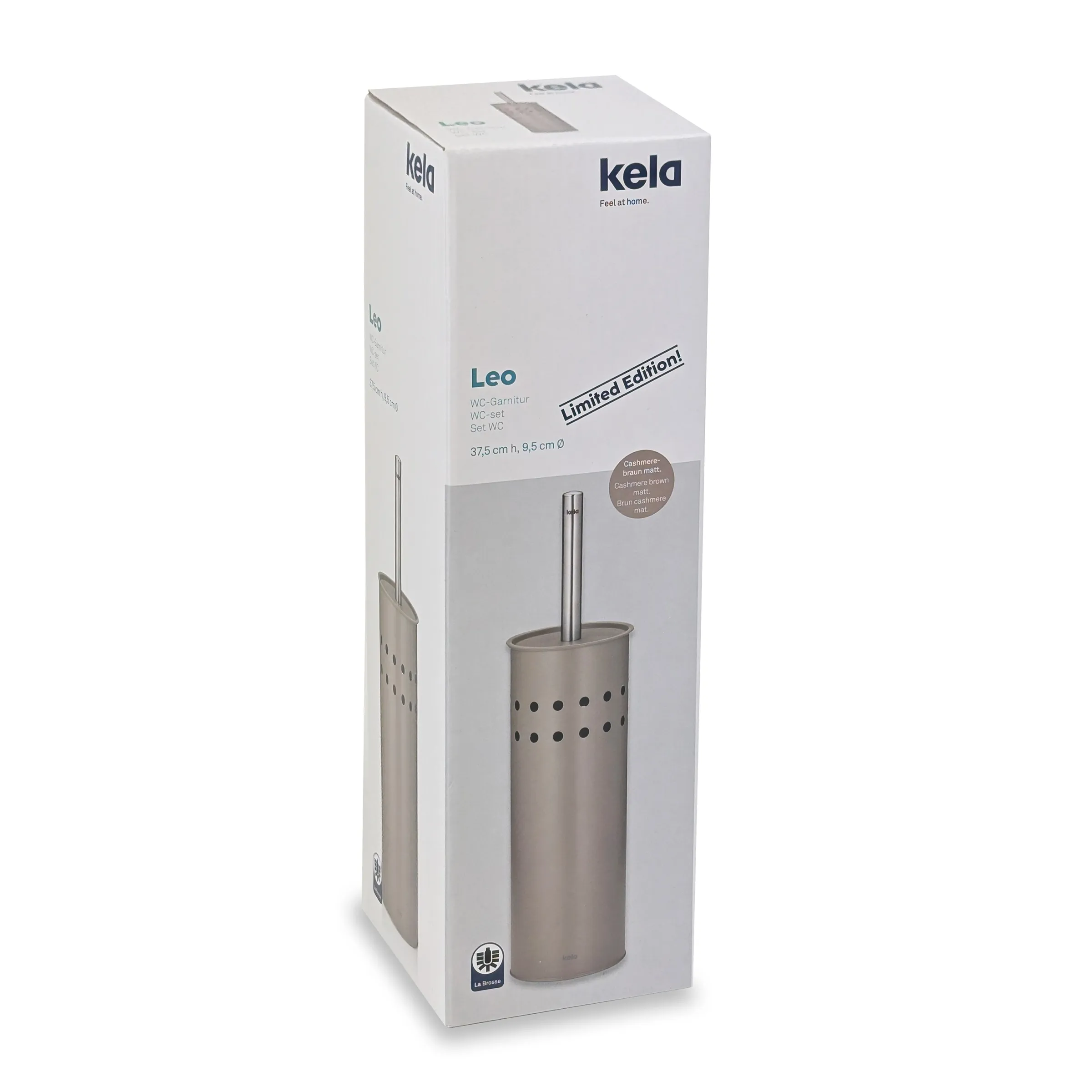 Kela Leo WC-Garnitur Limited Edition in Grau mit Edelstahlbürste und Halter, 37,5 cm hoch