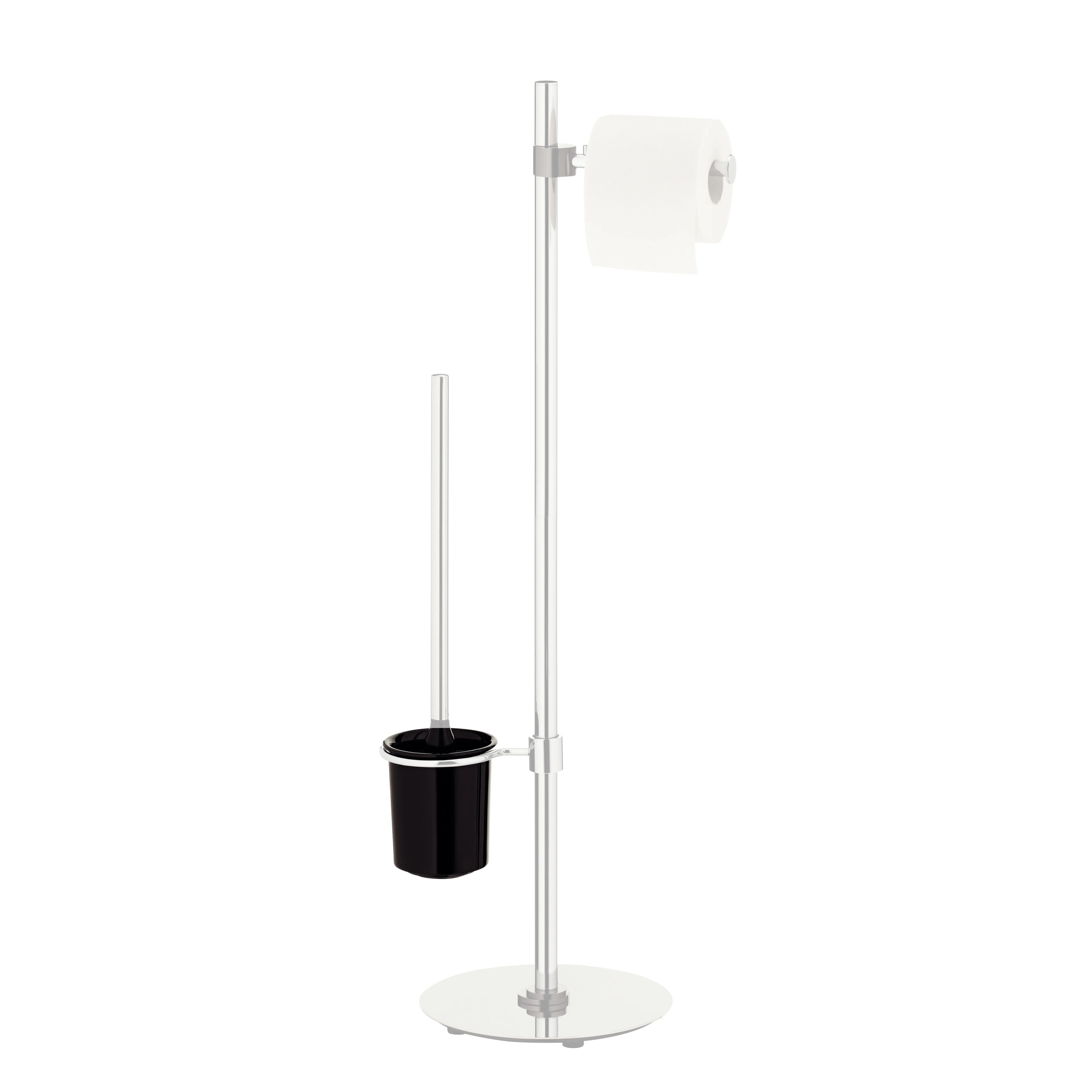 WC-Standgarnitur mit Toilettenbürste und Papierhalter - Edelstahl Badezimmer Set Standgarnitur aus Edelstahl mit schwarzer WC-Bürste und Toilettenpapierhalter, runder Fuß, moderne Badausstattung