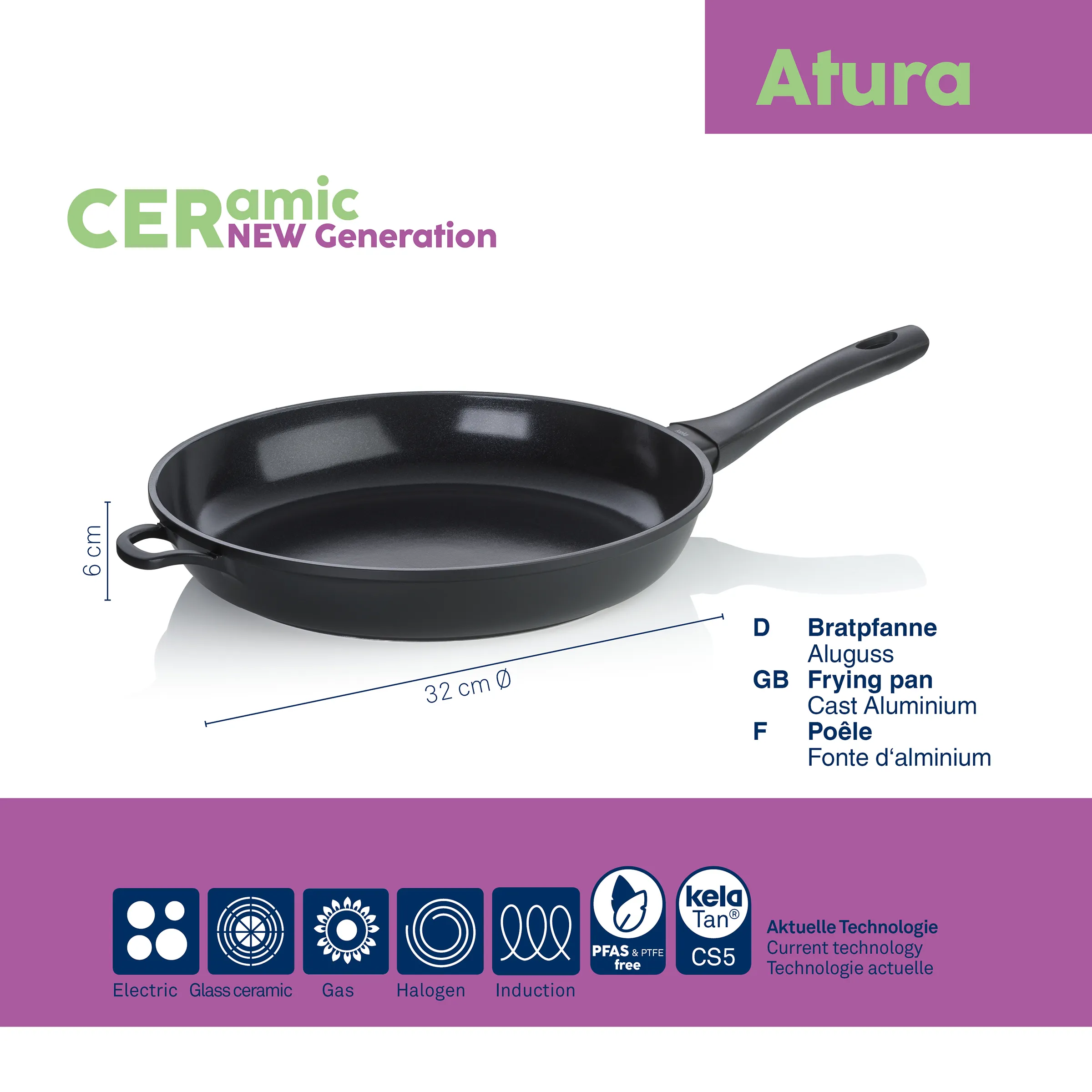 Keramik-Bratpfanne 32 cm Aluguss - Altura CERamic für Induktion und alle Herdarten Altura CERamic Bratpfanne 32 cm aus Aluguss mit Keramikbeschichtung für alle Herdarten inklusive Induktion