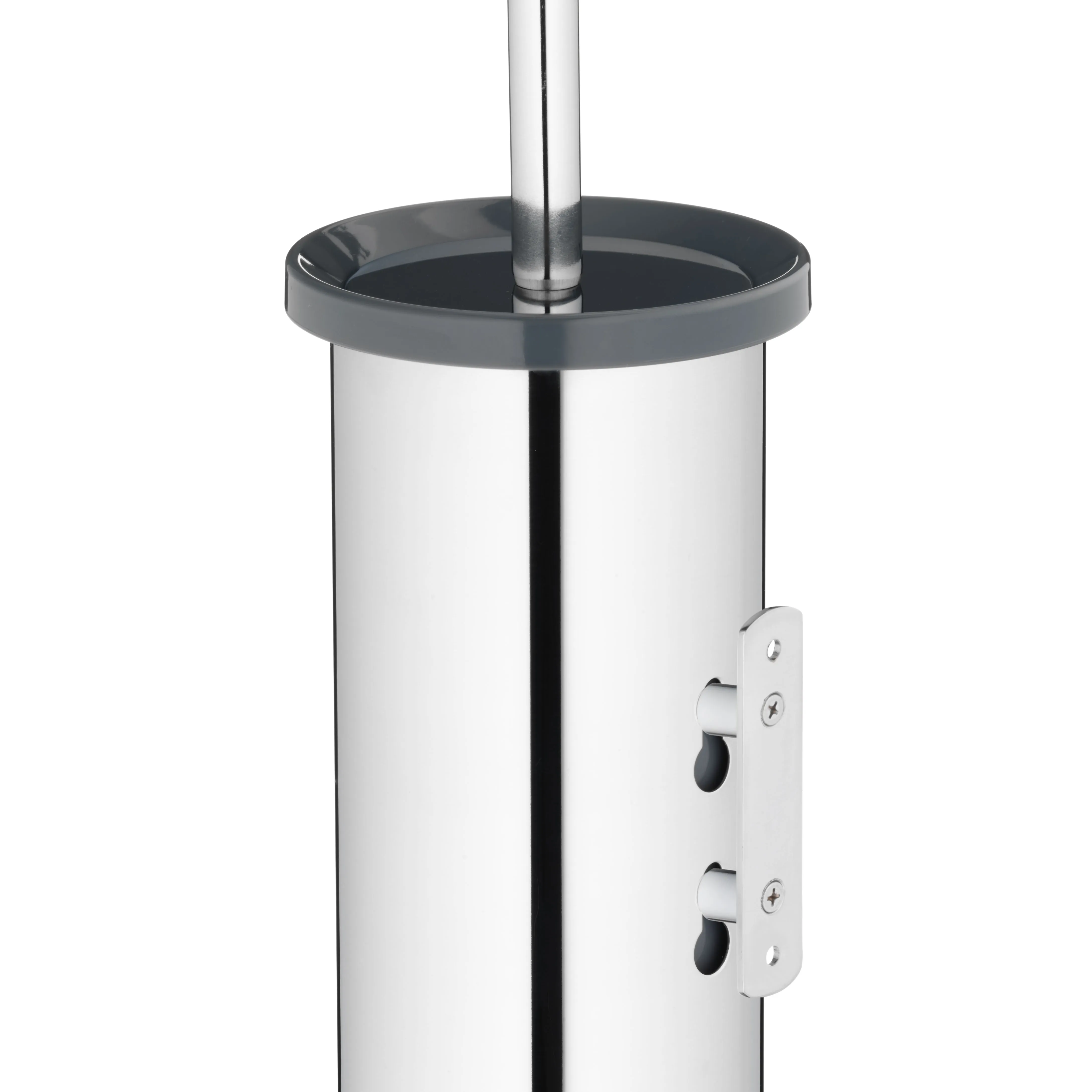 Porte-balai WC inox avec fixation murale - Brosse toilettes salle de bain Porte-balai WC en acier inoxydable avec couvercle gris et fixation murale, finition mate
