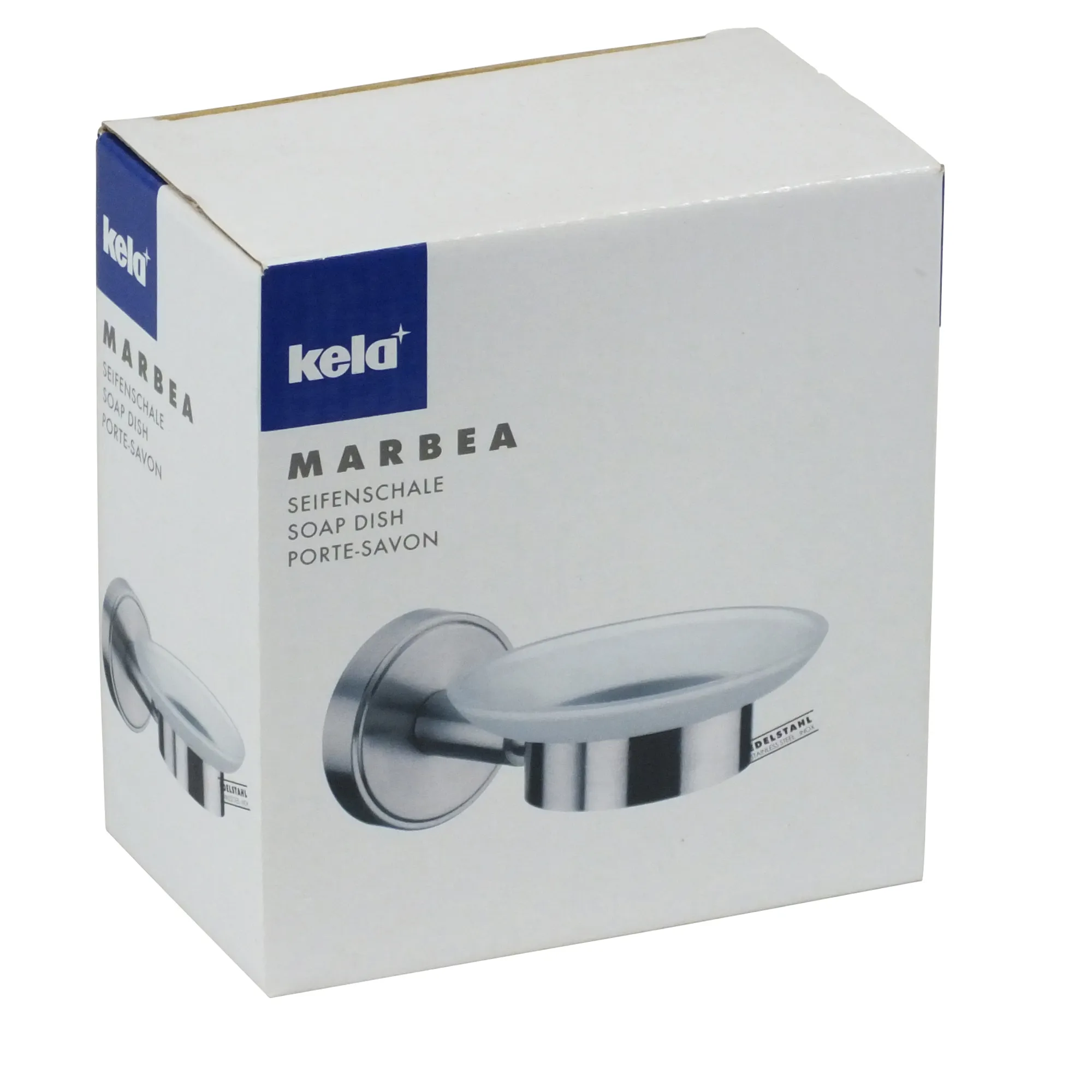 Kela Marbea Seifenschale aus Edelstahl mit Wandmontage und eleganter Tellerform