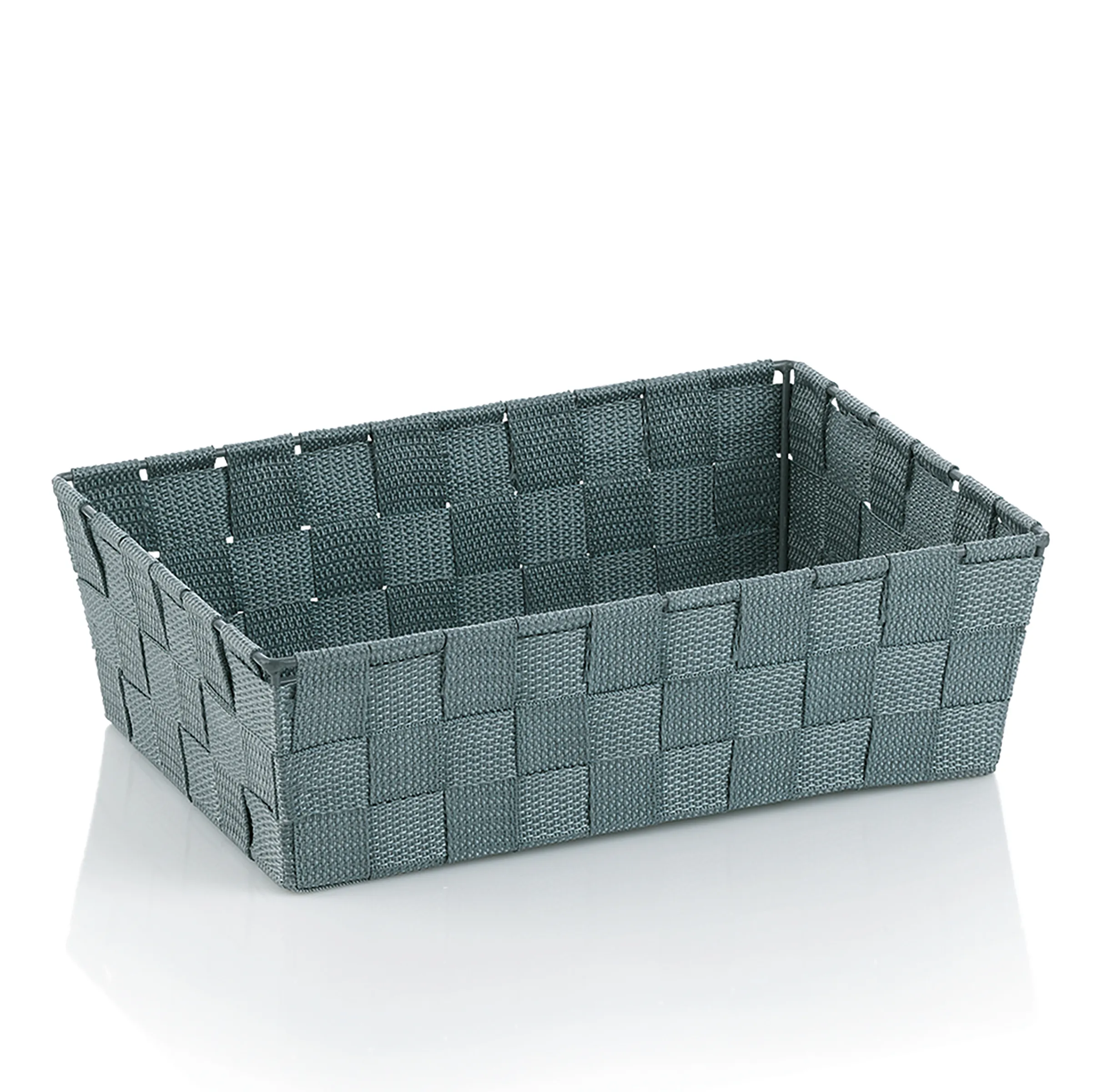 Flechtbox Aufbewahrung - Praktische Organizer Box Graue geflochtene Aufbewahrungsbox aus Kunststoff mit Griffen und rechteckiger Form