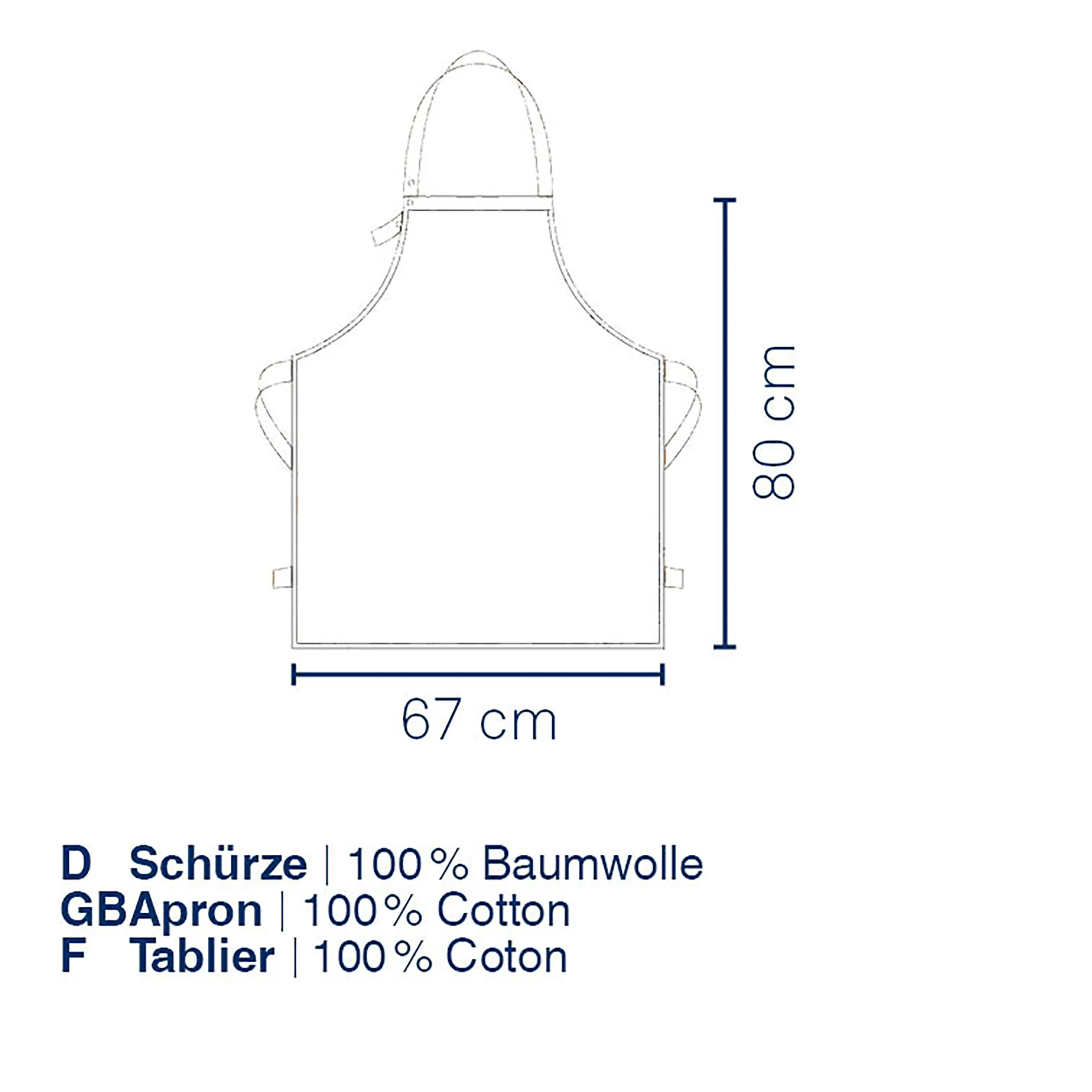 Baumwoll-Schürze 67x80 cm | Kochschürze Schürze aus 100% Baumwolle mit Maßangaben: 67 cm Breite und 80 cm Höhe, mit Nackenband und Seitentaschen