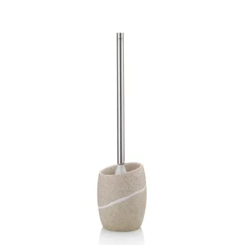 WC-Garnitur mit Toilettenbürste in sandsteinfarbenem Keramikhalter mit elegantem Wellendekor und Chromstiel