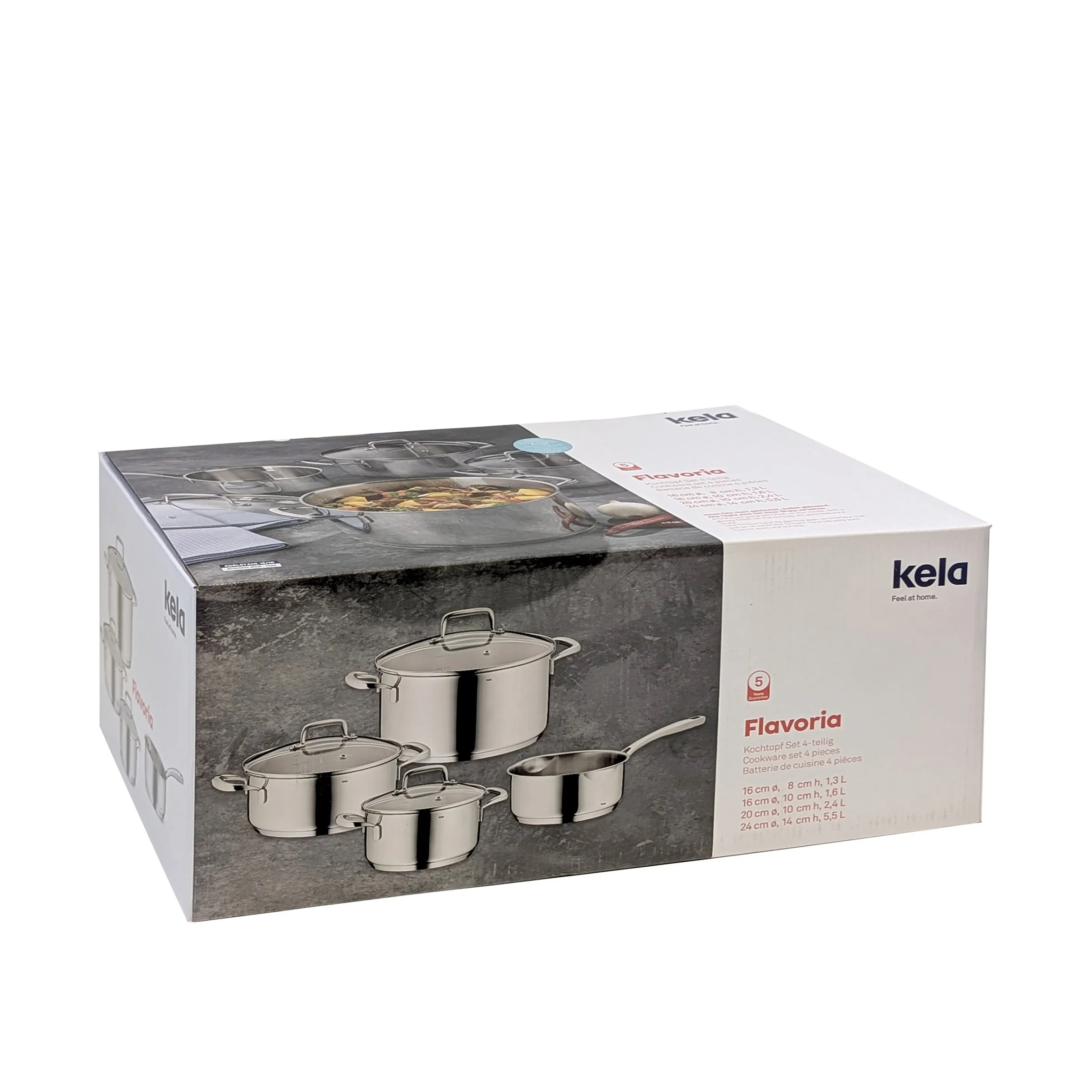 Kela Flavoria 5-teiliges Kochgeschirr-Set mit Töpfen und Pfanne in Edelstahl mit Glasdeckeln