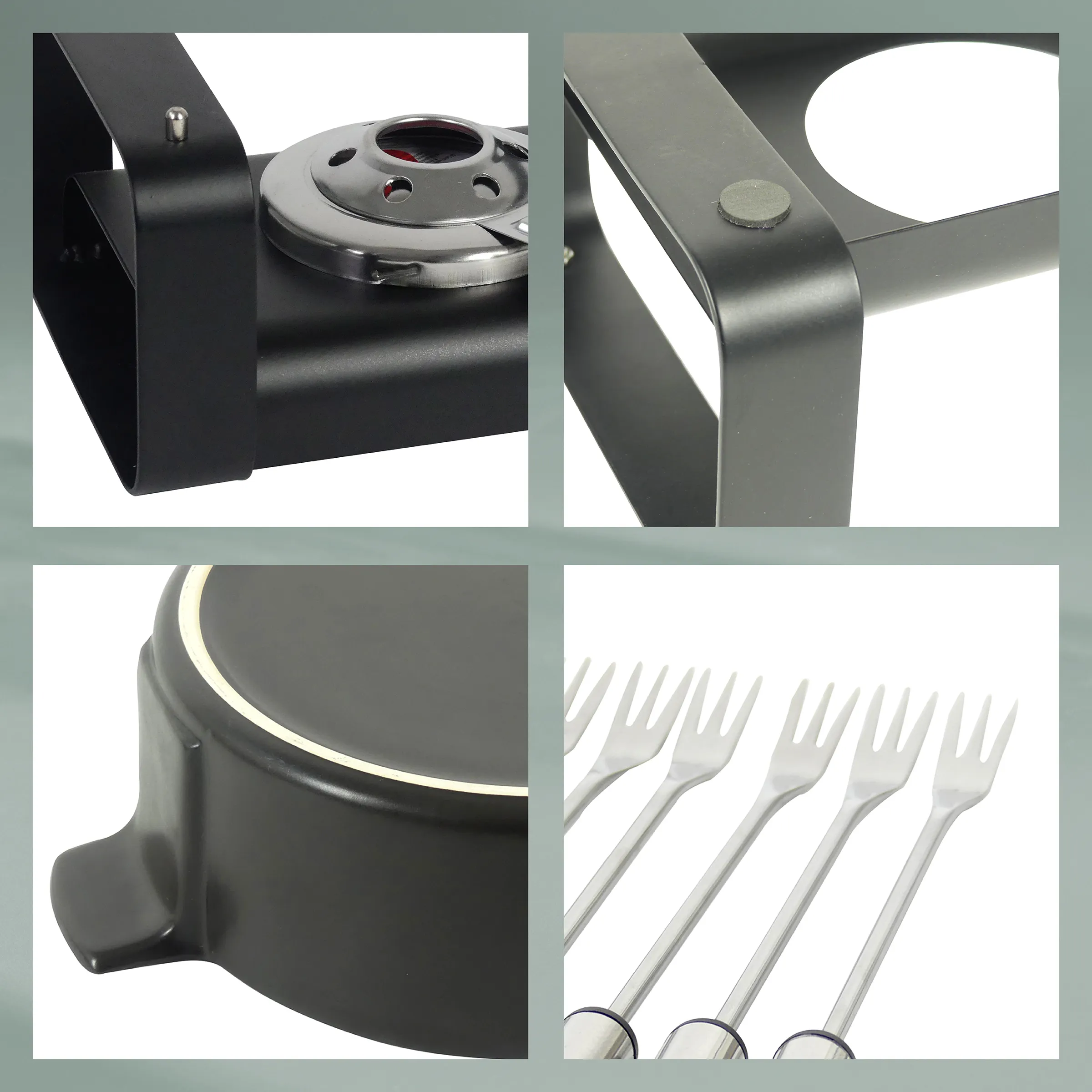 Küchengeräte Detailaufnahmen - Hochwertige Küchenaccessoires und Edelstahlbesteck Detailaufnahmen von Küchengeräten und Besteck in anthrazit und silber auf weißem Hintergrund