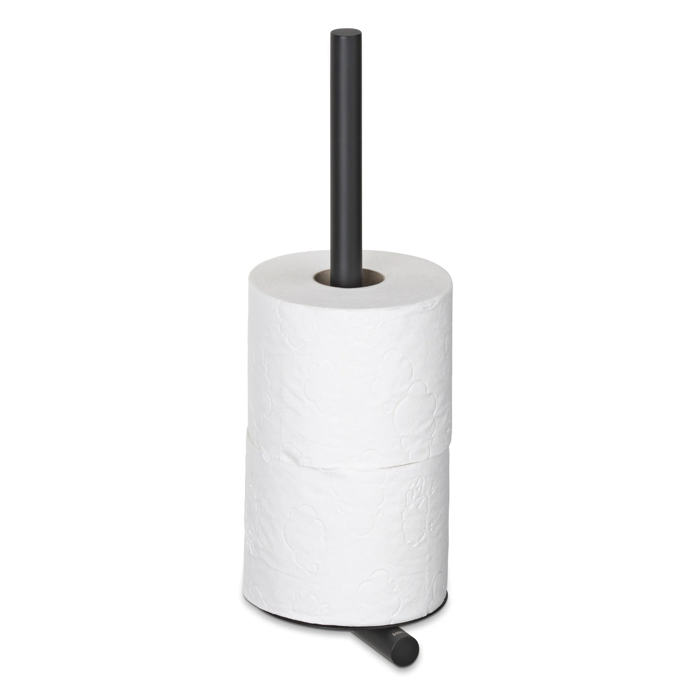Toilettenpapierhalter Ständer mit praktischem Design Toilettenpapierhalter mit schwarzem Metallständer und weißer Papierrolle mit geprägtem Muster