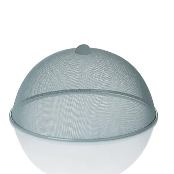 Grauer Fliegengitter-Cloche mit halbrunder Kuppel und Griff, Meshgewebe-Design für Lebensmittelschutz