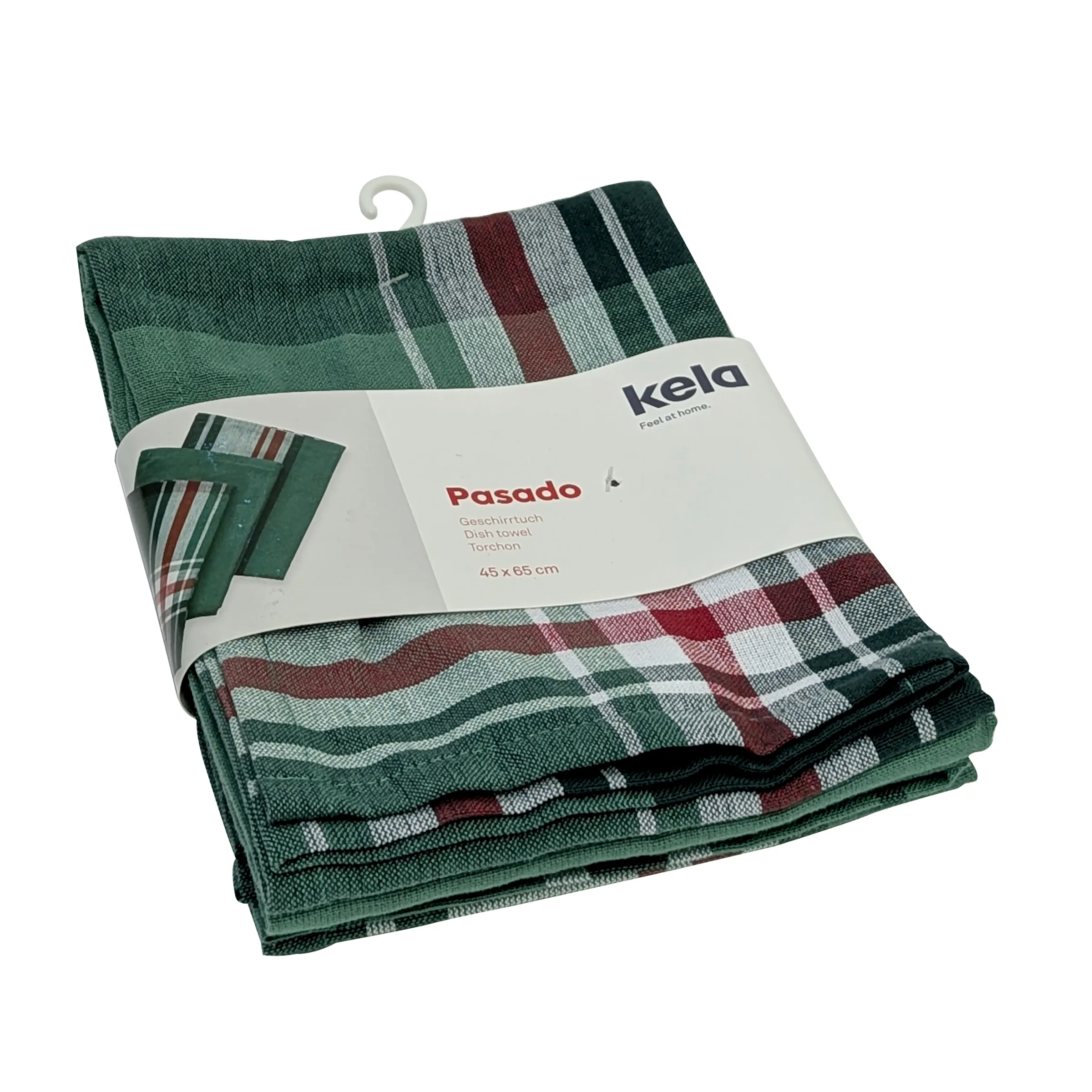 Kela Pasado Geschirrtücher Grün kariert 45x65 cm Kela Pasado Geschirrtücher Set in Grün mit kariertem Muster, 45x65 cm, auf Kleiderbügel präsentiert