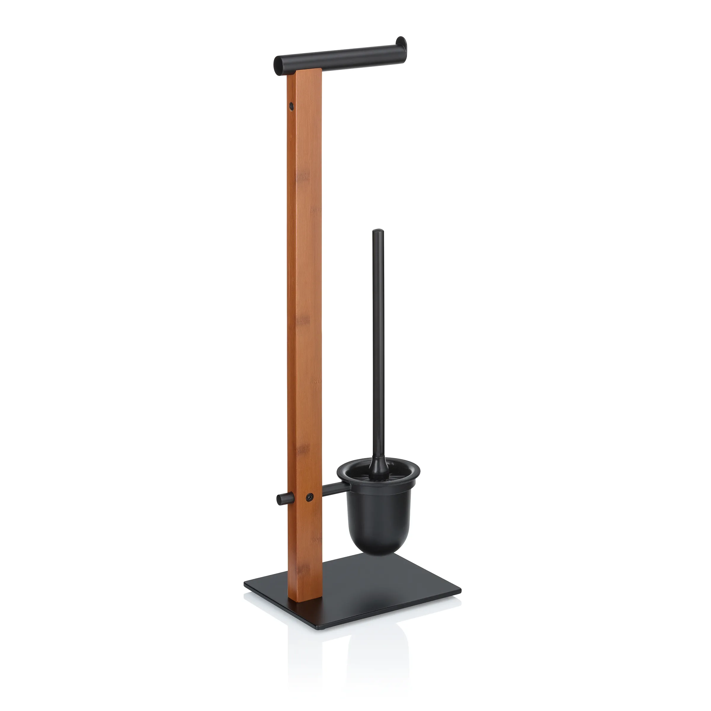 Toilettenständer Holz - moderner WC-Plunger Ständer Toilettenständer aus Holz mit schwarzem Deckel und Plunger, modernes Design mit Metallbeschlägen