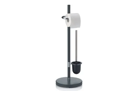Toilettenpapierhalter Ständer mit WC-Bürste schwarz Freistehender Toilettenpapierhalter mit schwarzem Ständer, Papierrollenhalter und integrierter Bürstenaufbewahrung