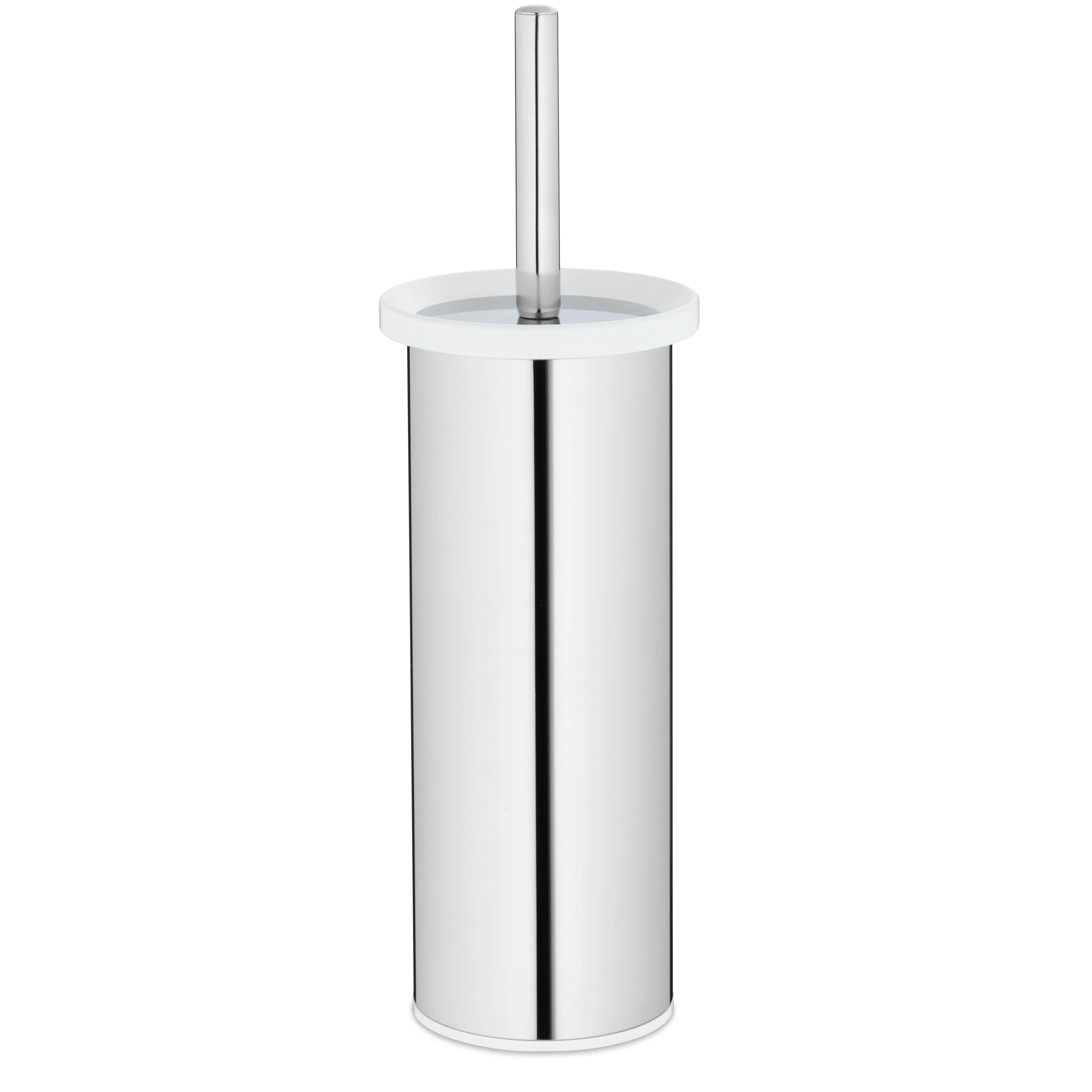 Toilettenbürste Edelstahl mit Halter - WC-Bürste Set poliert Moderne Toilettenbürste aus poliertem Edelstahl mit weißem Kunststoffdeckel und langem Griff