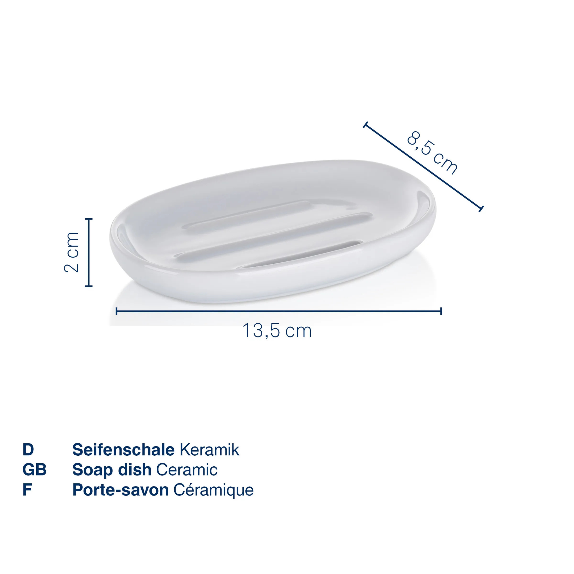 Seifenschale Keramik oval weiß Weiße ovale Keramik-Seifenschale mit Ablagen, Maße: 13,5 cm × 8,5 cm × 2 cm