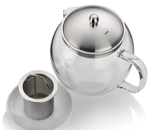 Teekanne Glas mit Sieb - Moderne Teezubereitung Glaskanne mit Edelstahldeckel und separatem Edelstahlsieb-Einsatz für Teeaufguss