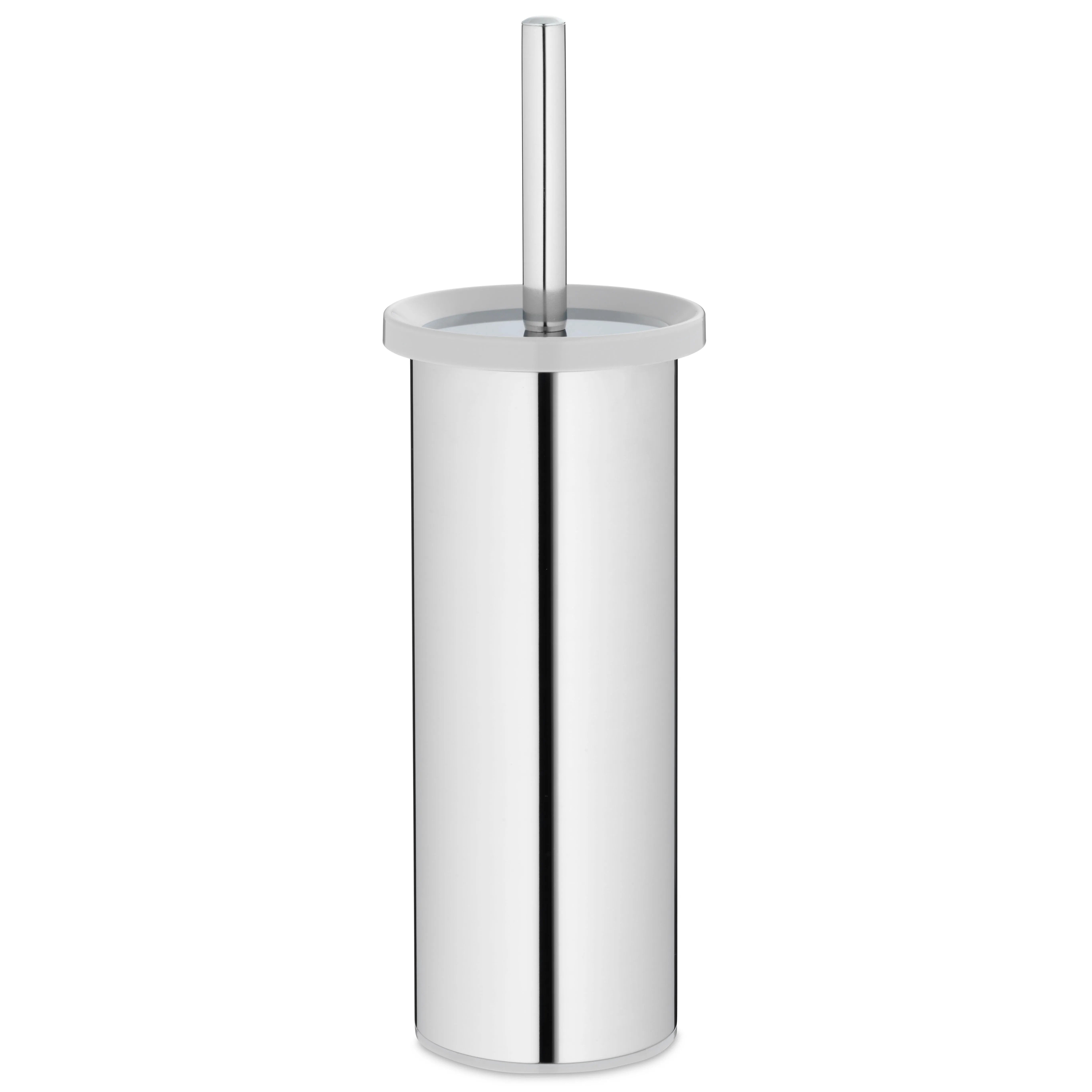 Toilettenbürste Edelstahl - modernes Badezimmer Zubehör Moderner Toilettenbürsten-Set aus glänzendem Edelstahl und weißem Kunststoff mit schlankem Design