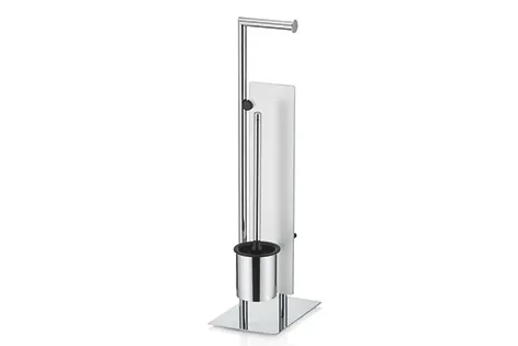 Freistehendes WC-Stand-Set aus Chrom mit Toilettenbürste, Rollenhalter und Ersatzrollenhalter