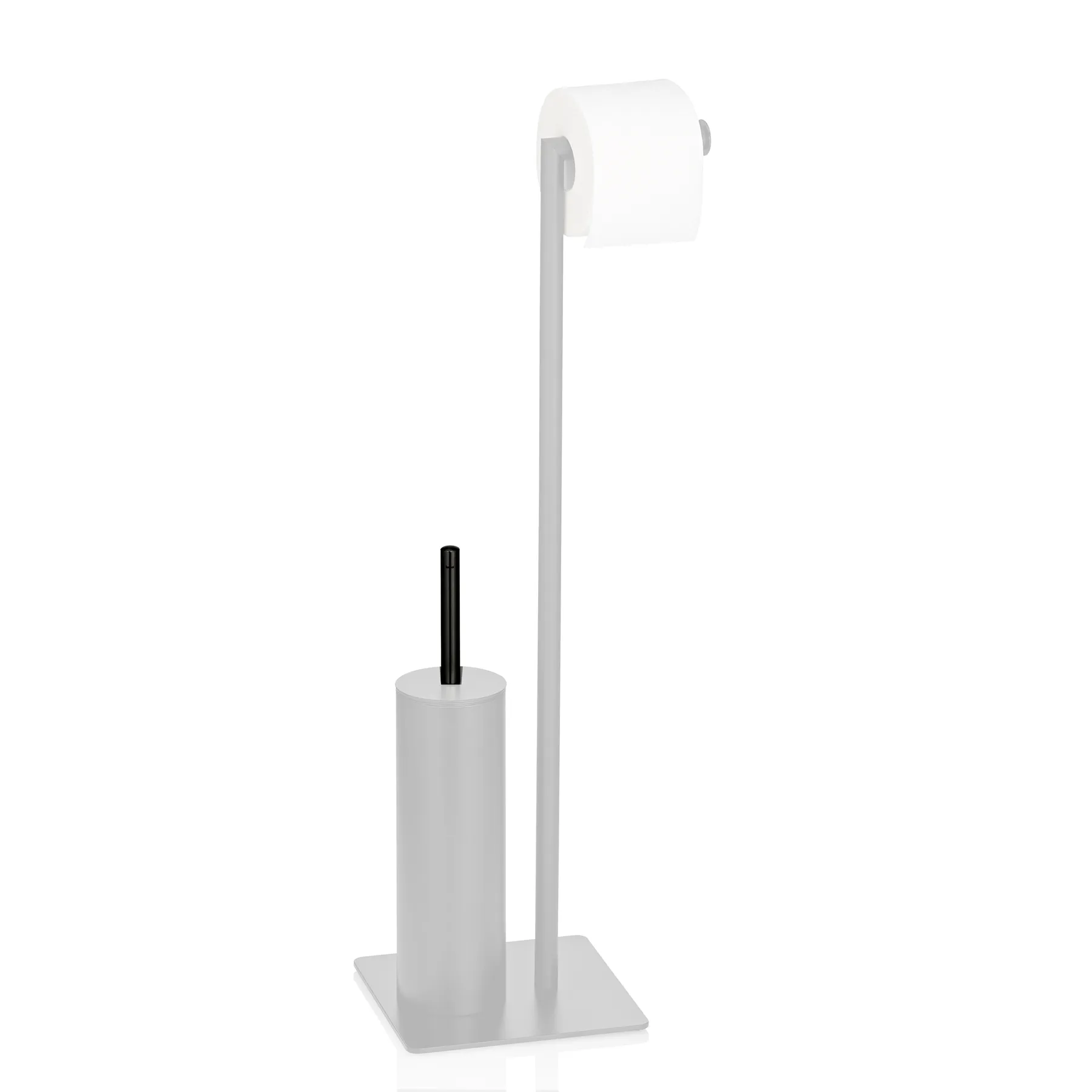 WC-Garnitur-Ständer Toilettenbürste Papierhalter Badezimmer Standgarnitur Freistehender WC-Garnitur-Ständer aus grauem Metall mit Toilettenbürste und Toilettenpapierhalter