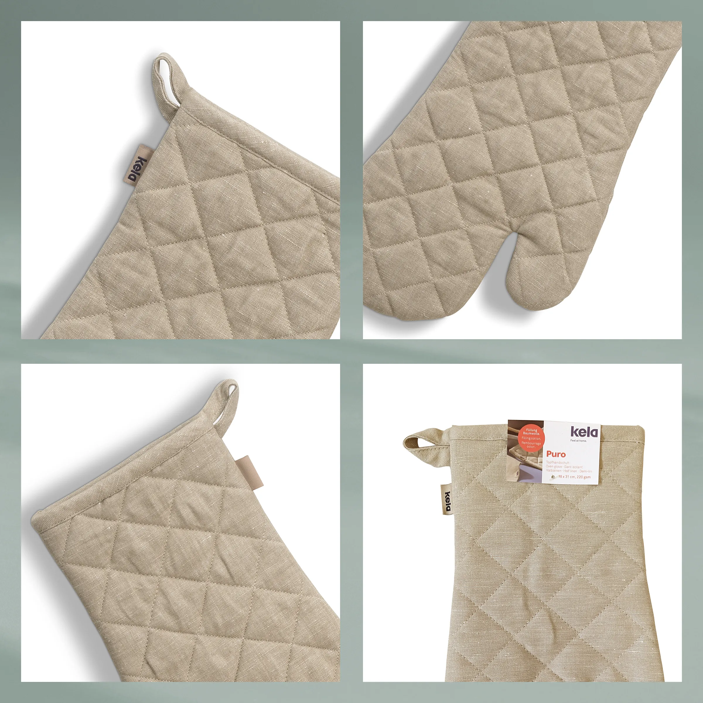 Kela Puro Topflappen und Ofenhandschuh Set Baumwolle Beige - Küchentextilien Kela Puro gesteppter Topflappen und Ofenhandschuh Set in natürlichem Beige aus Baumwolle