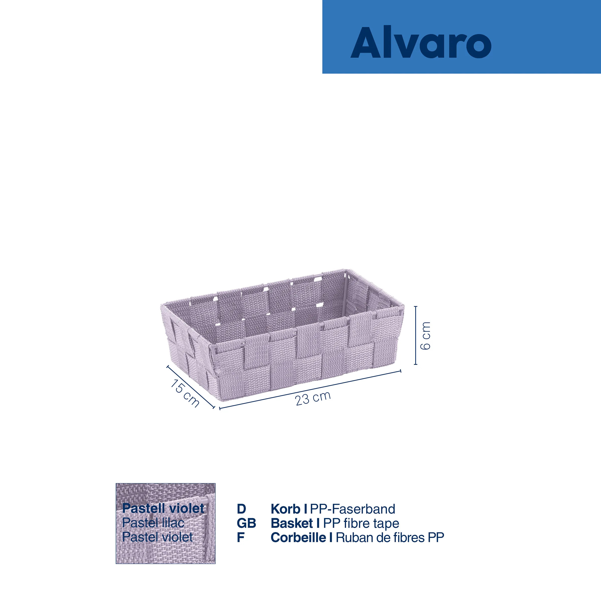 Alvaro Aufbewahrungskorb violett - PP-Faserband Korb Violetter Aufbewahrungskorb Alvaro aus PP-Faserband, 23 x 15 x 6 cm, mit geflochtener Struktur